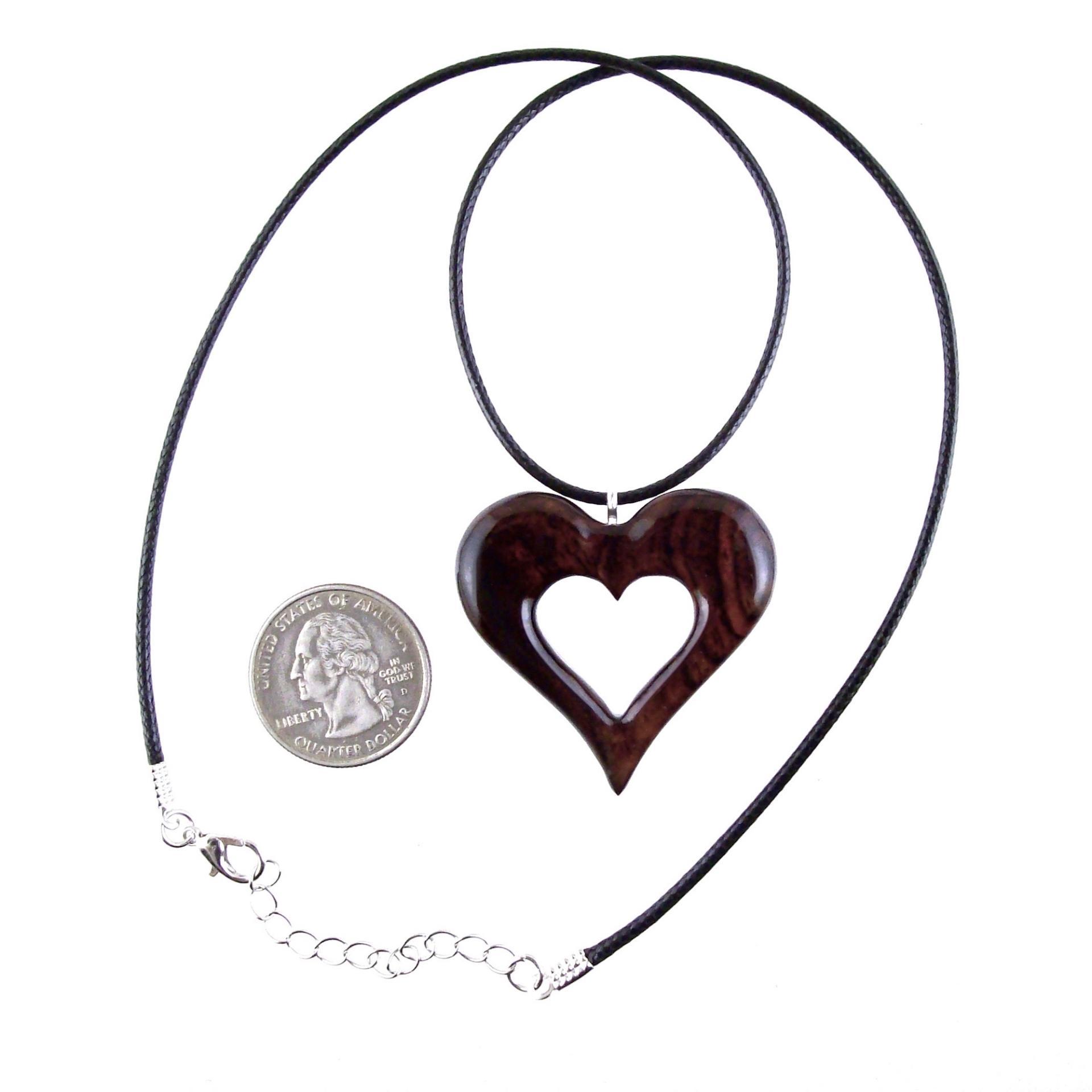 Wooden Heart Pendant, Hand Carved Wood Heart Necklace, 5th Anniversary Gift for Her, One of a Kind Handmade Jewelry