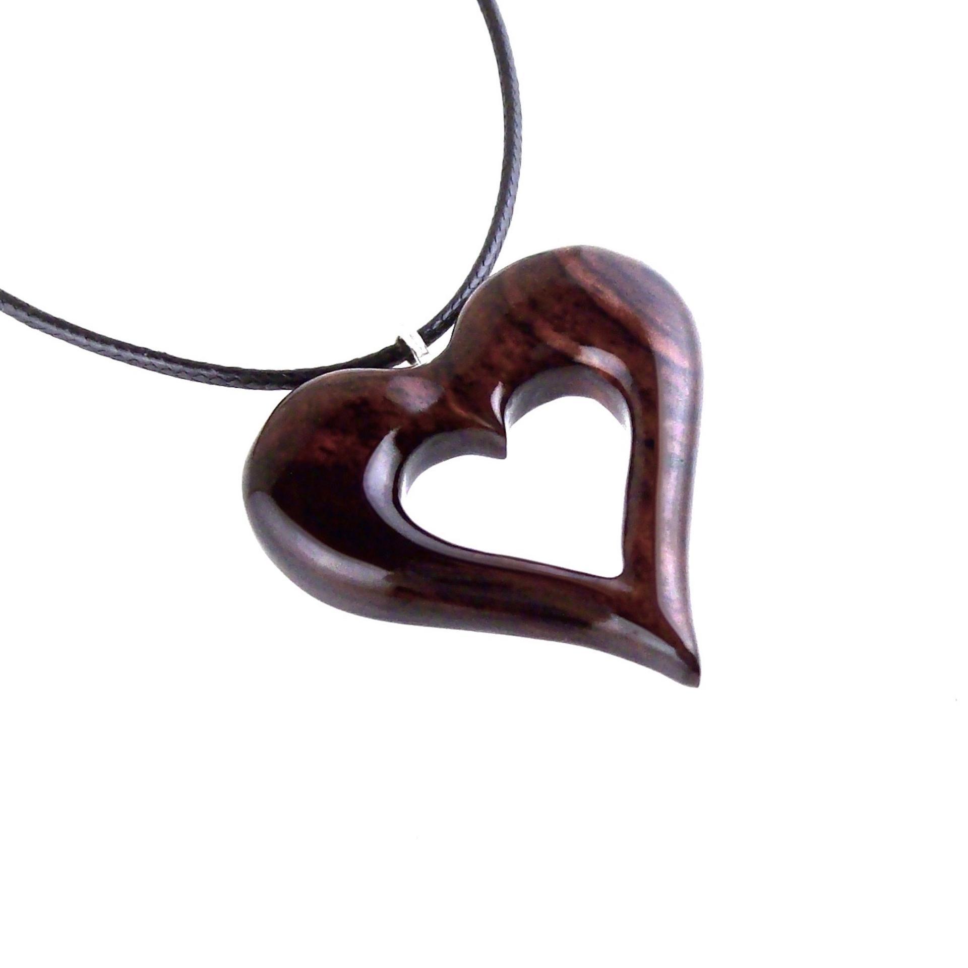 Wooden Heart Pendant, Hand Carved Wood Heart Necklace, 5th Anniversary Gift for Her, One of a Kind Handmade Jewelry