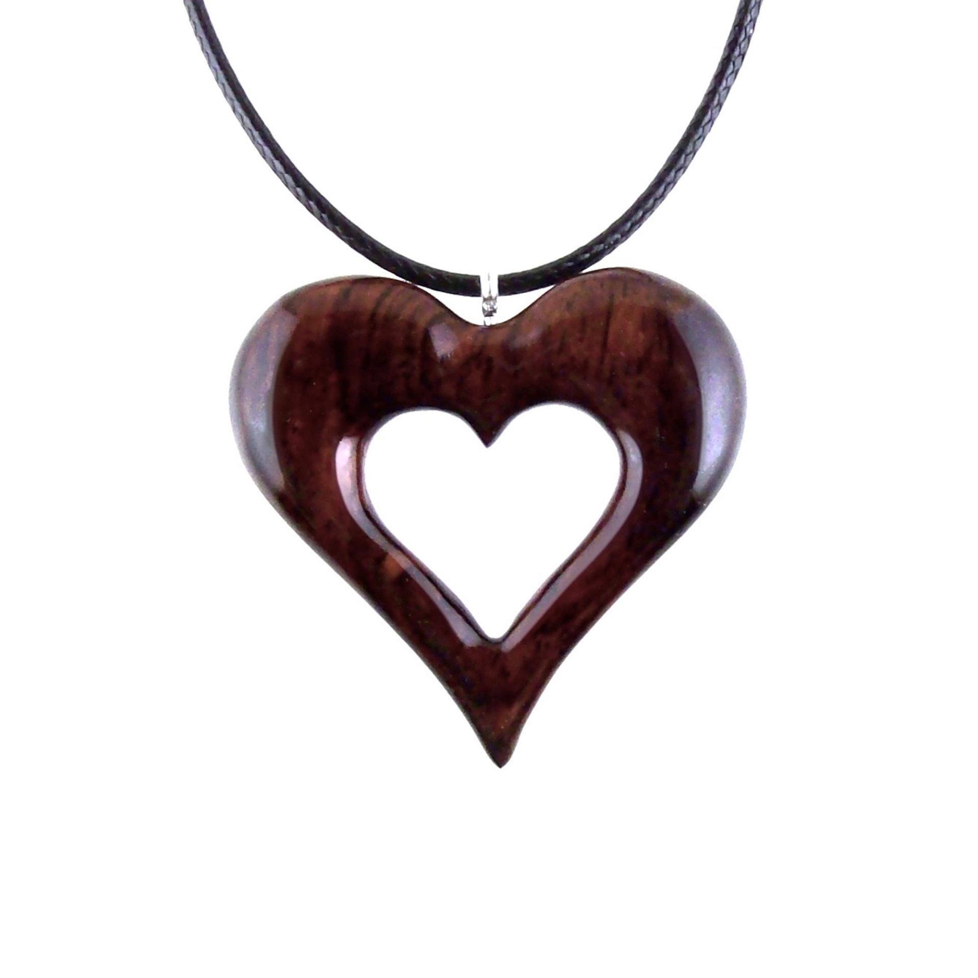 Wooden Heart Pendant, Hand Carved Wood Heart Necklace, 5th Anniversary Gift for Her, One of a Kind Handmade Jewelry