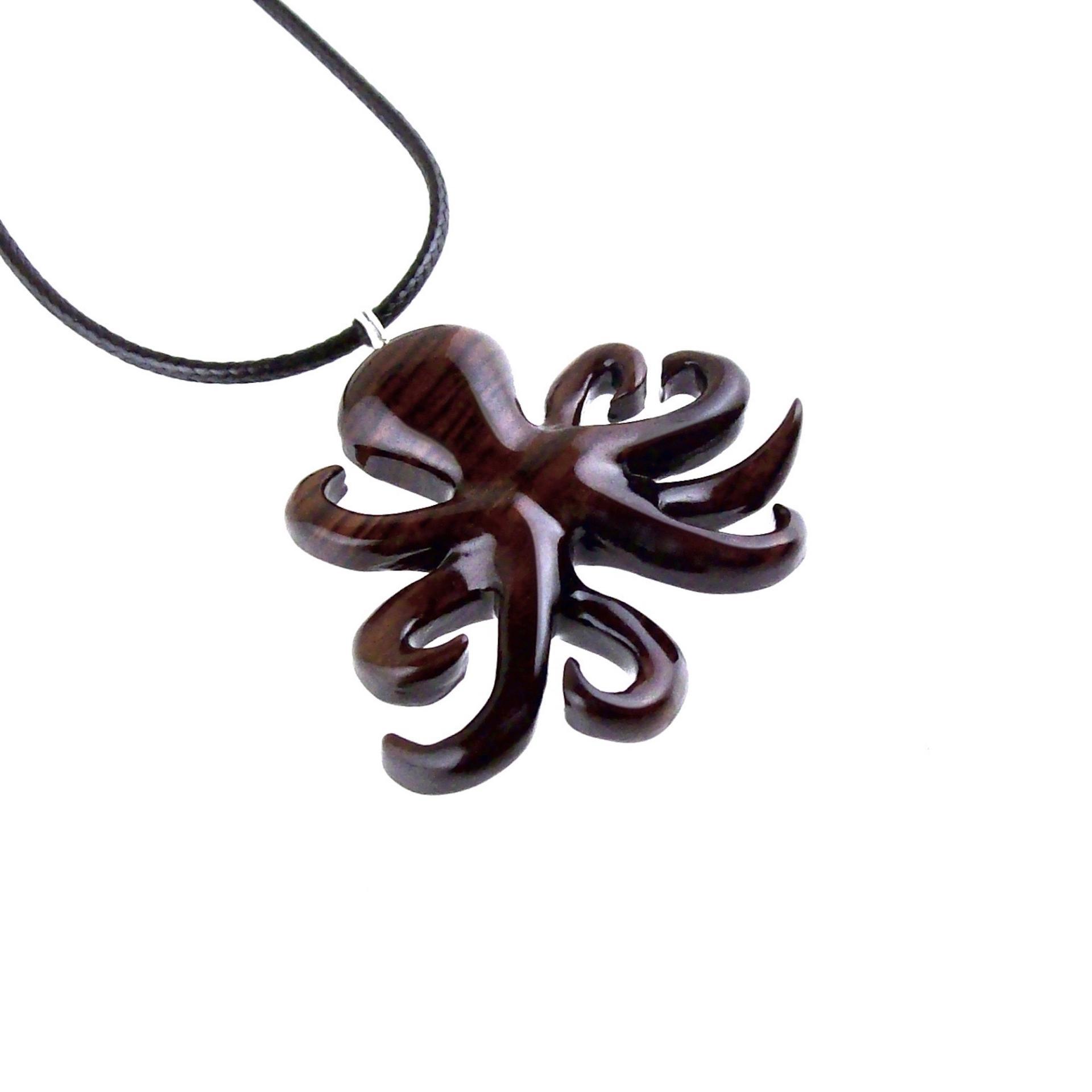 Octopus Necklace, Hand Carved Wooden Octopus Pendant, Nautical Kraken Wood Jewelry