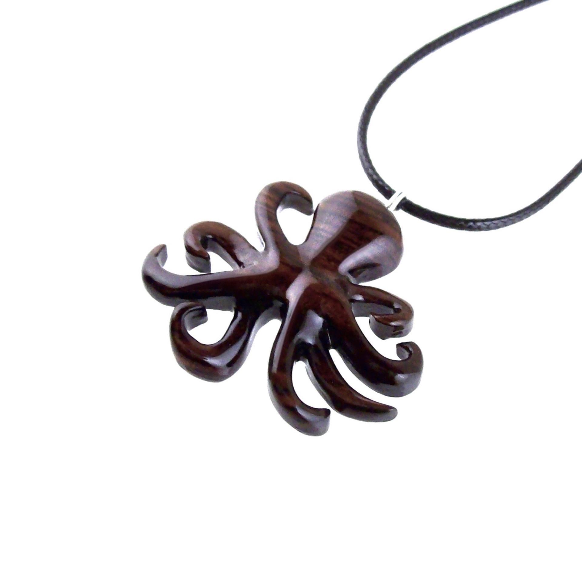 Octopus Necklace, Hand Carved Wooden Octopus Pendant, Nautical Kraken Wood Jewelry