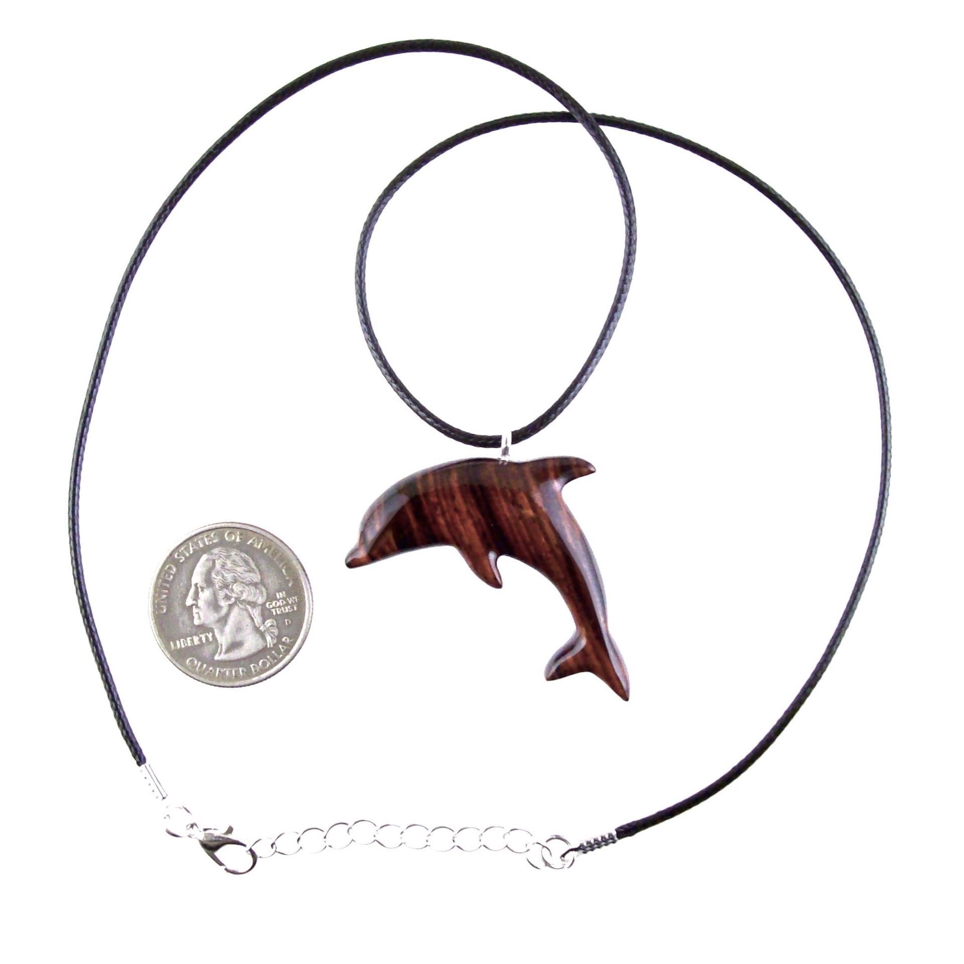 Wooden Dolphin Pendant, Hand Carved Dolphin Necklace, Sea Animal Necklace, Nautical Wood Jewelry for Men or Women