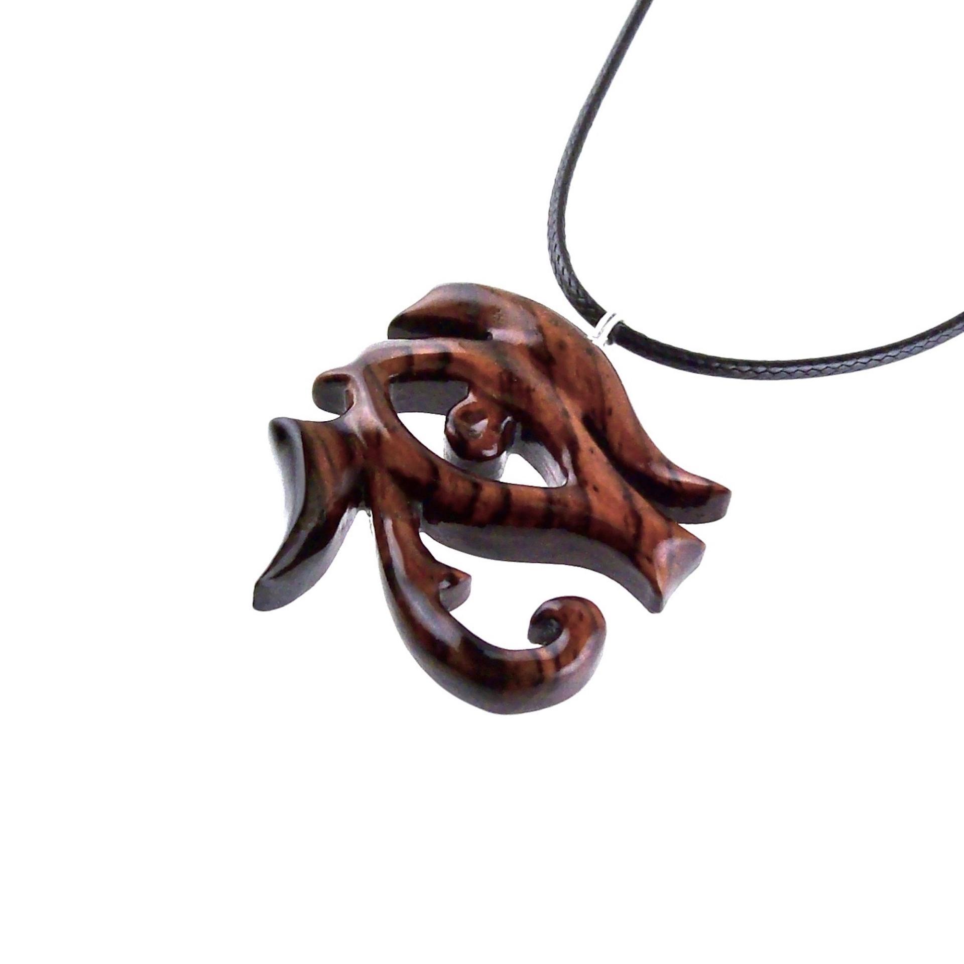 Eye of Horus Pendant Necklace, Hand Carved Wooden Egyptian Jewelry for Men or Women