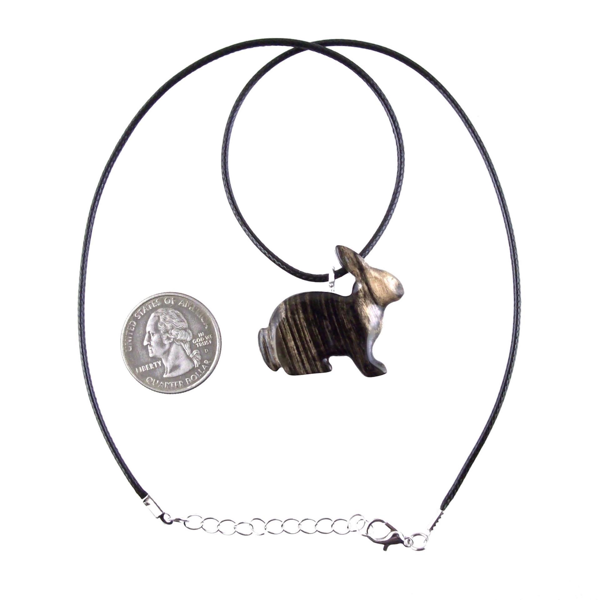 Rabbit Necklace, Hand Carved Wooden Bunny Pendant, Wood Animal Necklace, Pet Animal Totem Jewelry, One of a Kind Gift