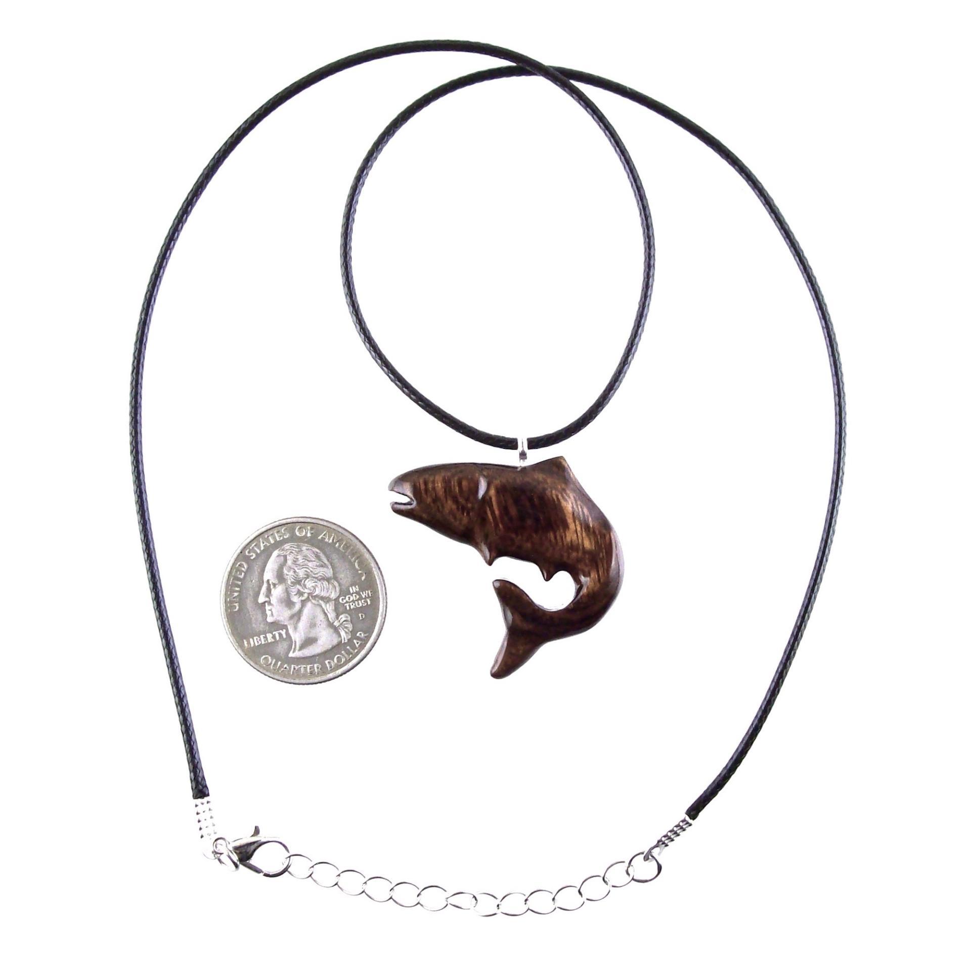 Salmon Necklace, Hand Carved Wooden Fish Pendant, Trout Necklace, Mens Wood Pendant, Fishermen Jewelry, Gift for Him