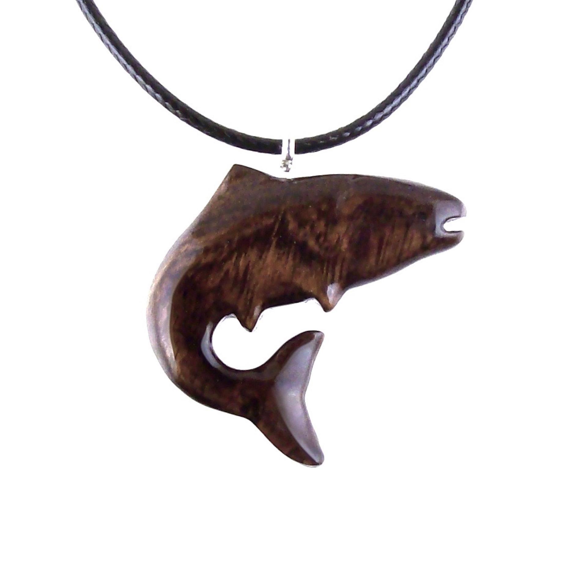 Salmon Necklace, Hand Carved Wooden Fish Pendant, Trout Necklace, Mens Wood Pendant, Fishermen Jewelry, Gift for Him