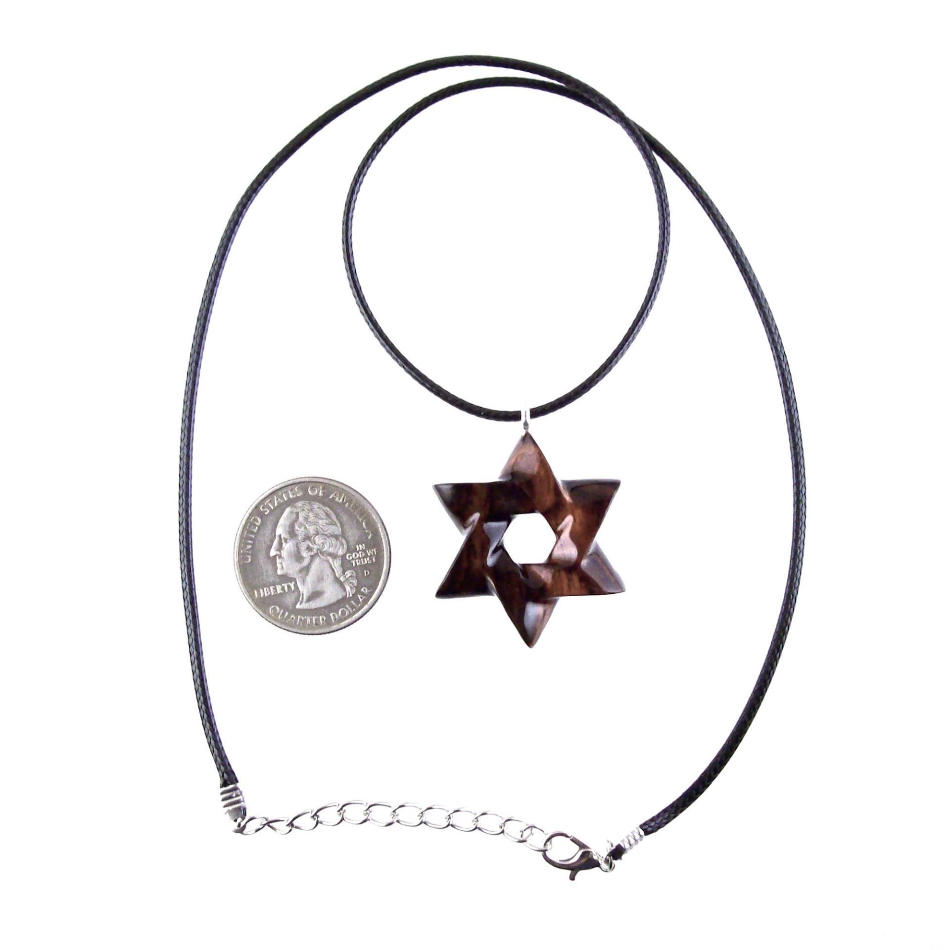 Star of David Pendant, Hand Carved Wooden Jewish Star Necklace for Men or Women, Wood Jewish Jewelry