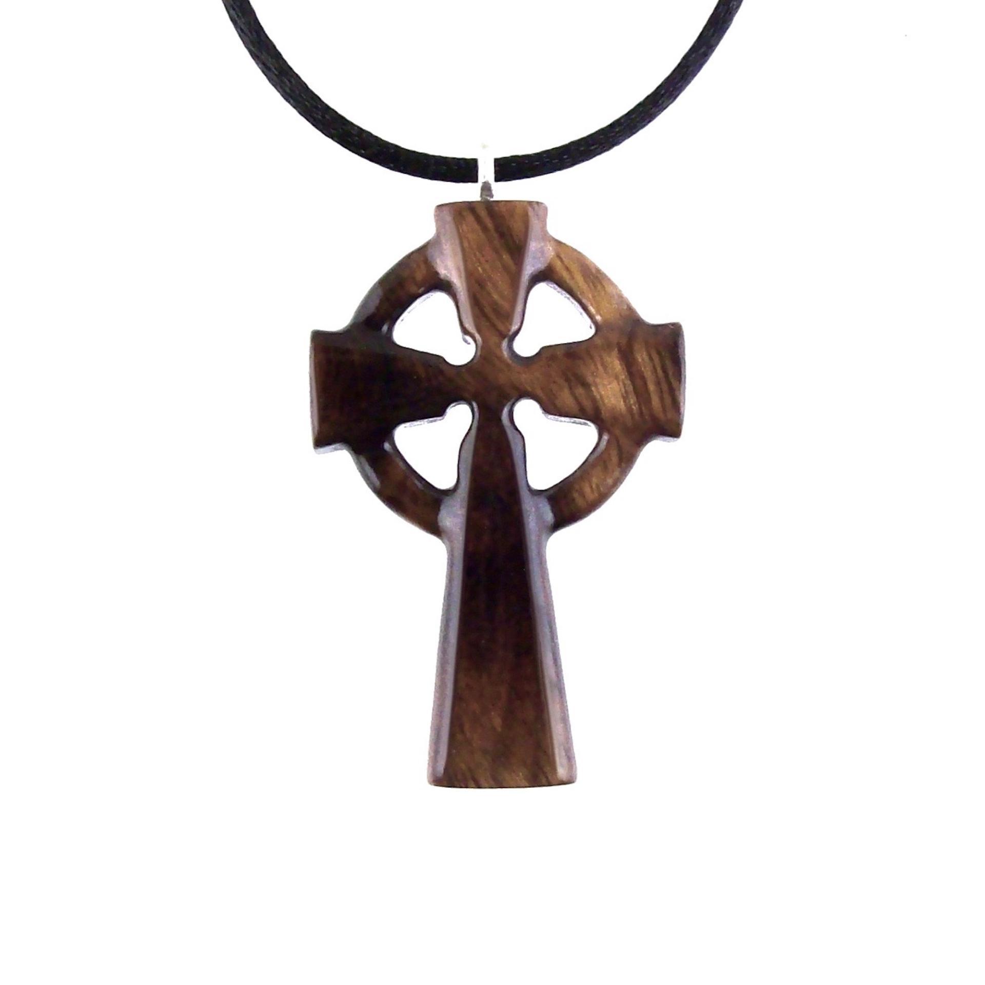 Celtic Cross Pendant, Hand Carved Wood Cross Necklace, Irish Mens Wooden Christian Jewelry, One of a Kind Gift for Him