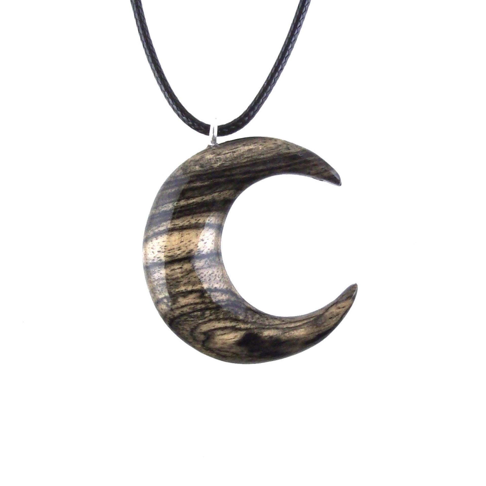 Hand Carved Moon Necklace, Wooden Crescent Moon Pendant, Wood Celestial Necklace, Pagan Lunar Jewelry for Men or Women