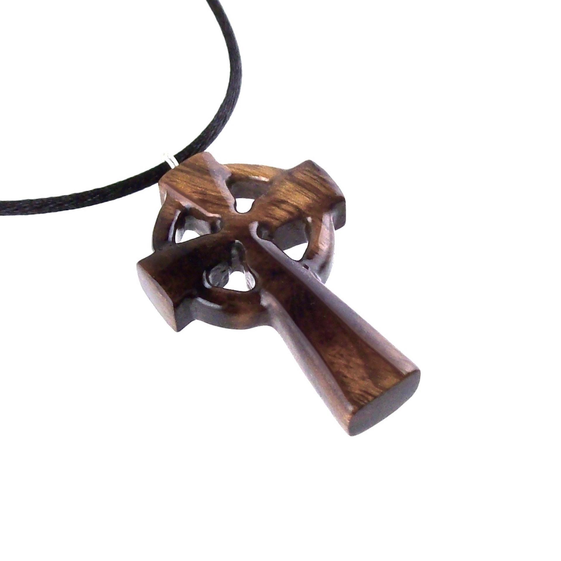 Celtic Cross Pendant, Hand Carved Wood Cross Necklace, Irish Mens Wooden Christian Jewelry, One of a Kind Gift for Him