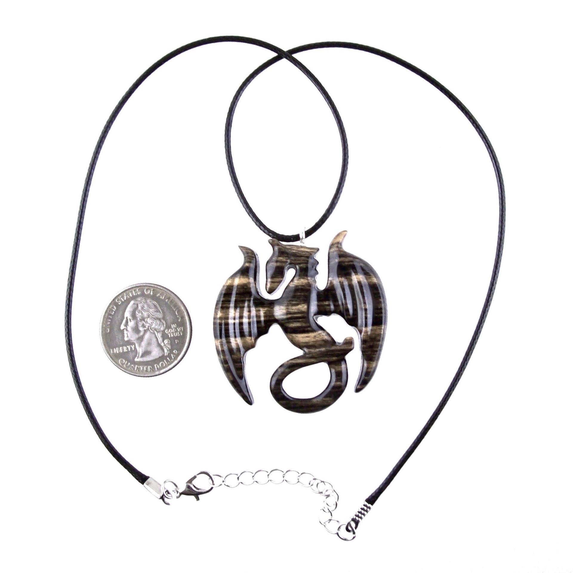 Dragon Necklace for Men Women, Hand Carved Wooden Dragon Pendant, Fantasy Wood Jewelry Gift for Her Him