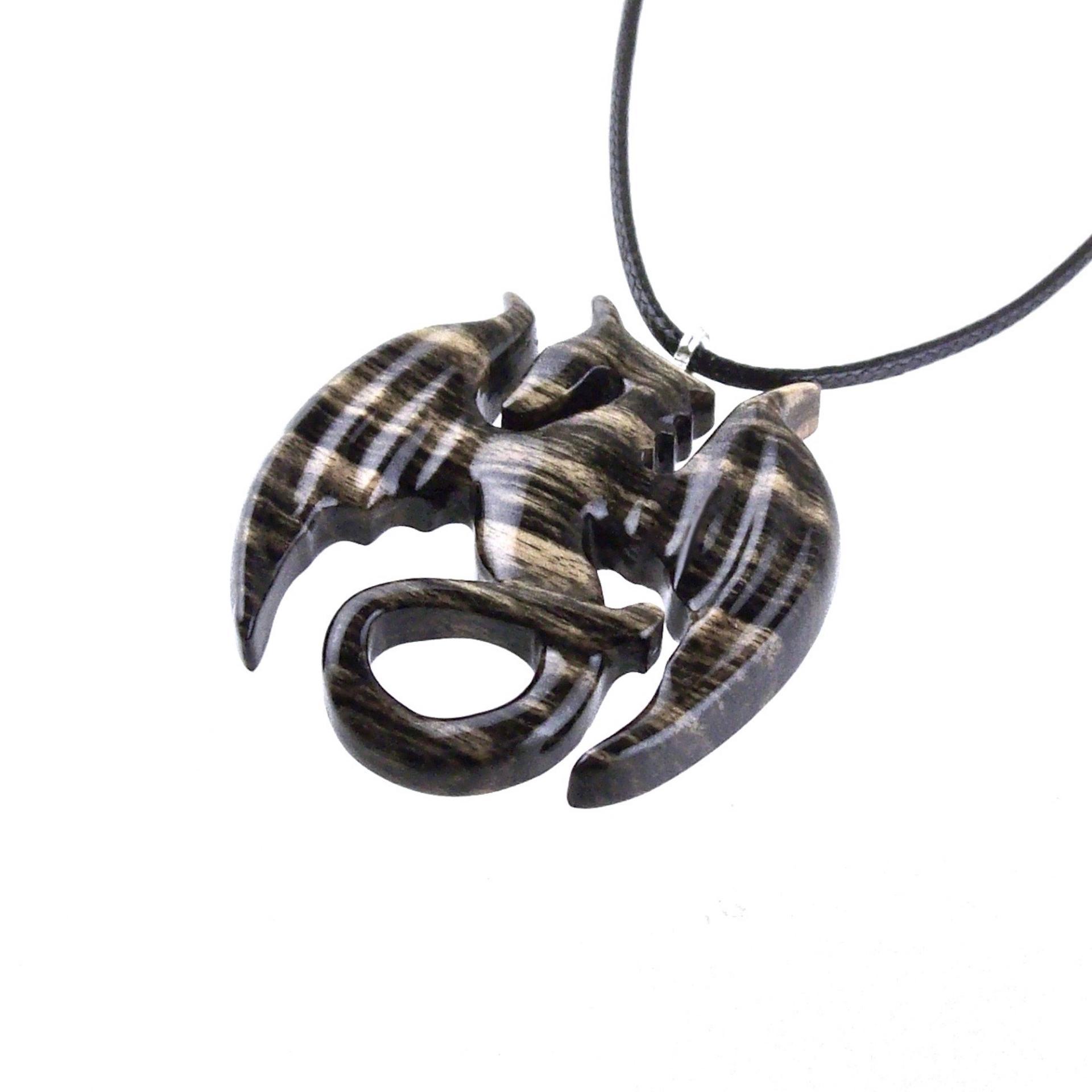 Dragon Necklace for Men Women, Hand Carved Wooden Dragon Pendant, Fantasy Wood Jewelry Gift for Her Him