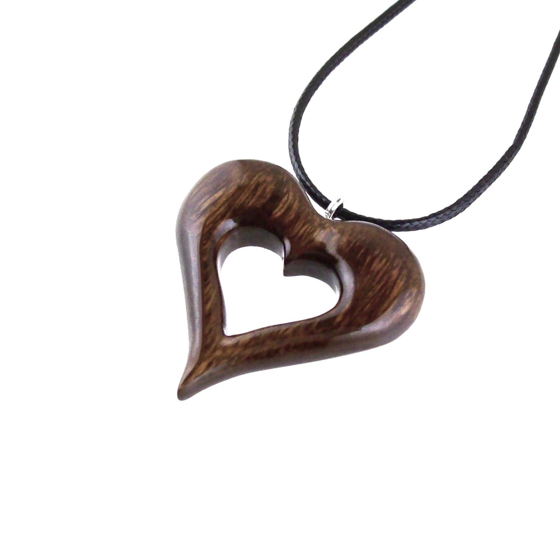 Wood Heart Necklace, Hand Carved Wooden Heart Pendant, 5th Anniversary Gift for Her, One of a Kind Wood Jewelry