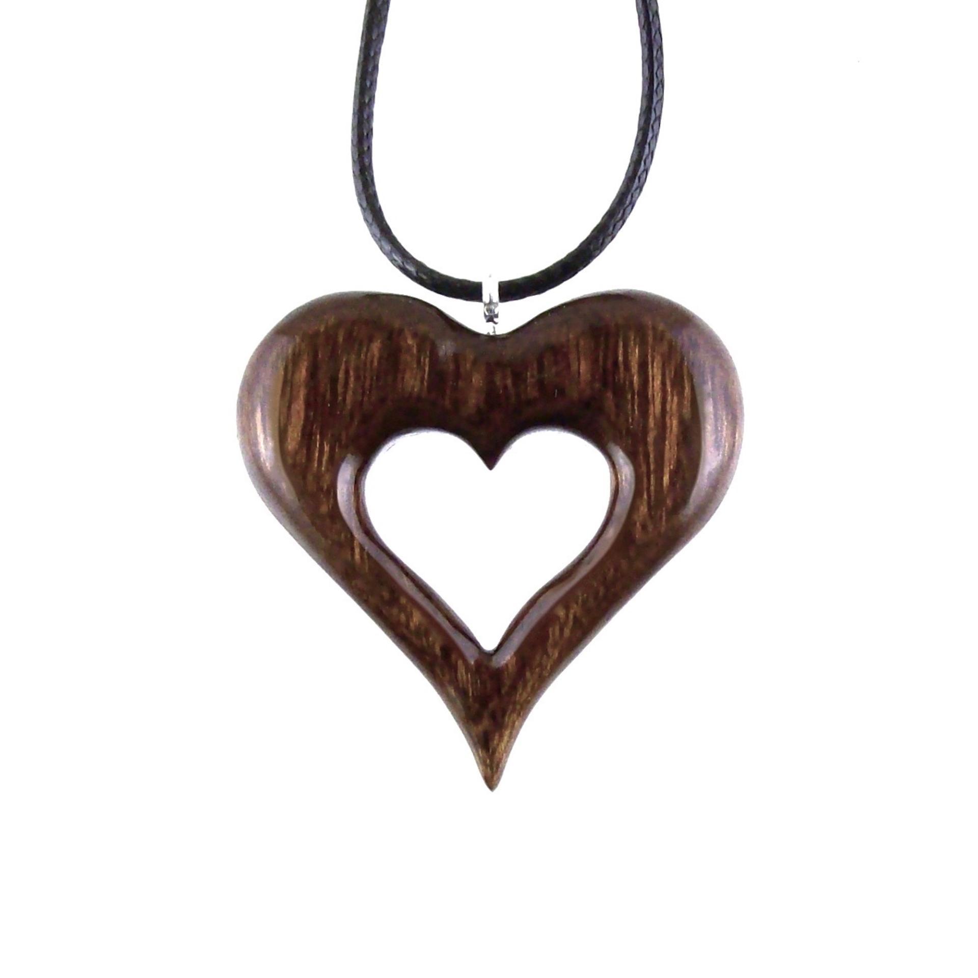 Wood Heart Necklace, Hand Carved Wooden Heart Pendant, 5th Anniversary Gift for Her, One of a Kind Wood Jewelry