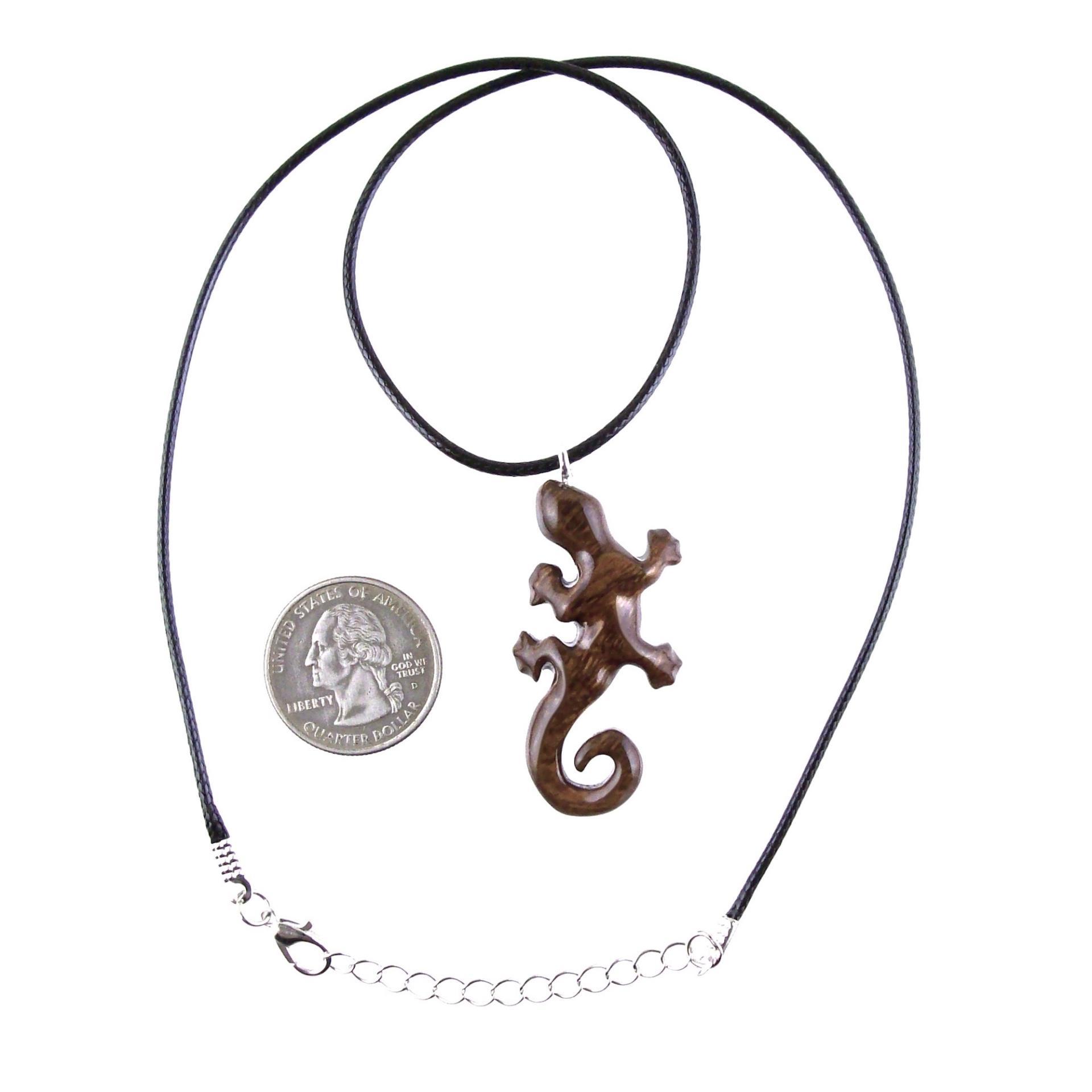 Gecko Pendant, Wooden Lizard Necklace, Hand Carved Wood Salamander Necklace, Totem Lizard Jewelry Gift for Men or Women