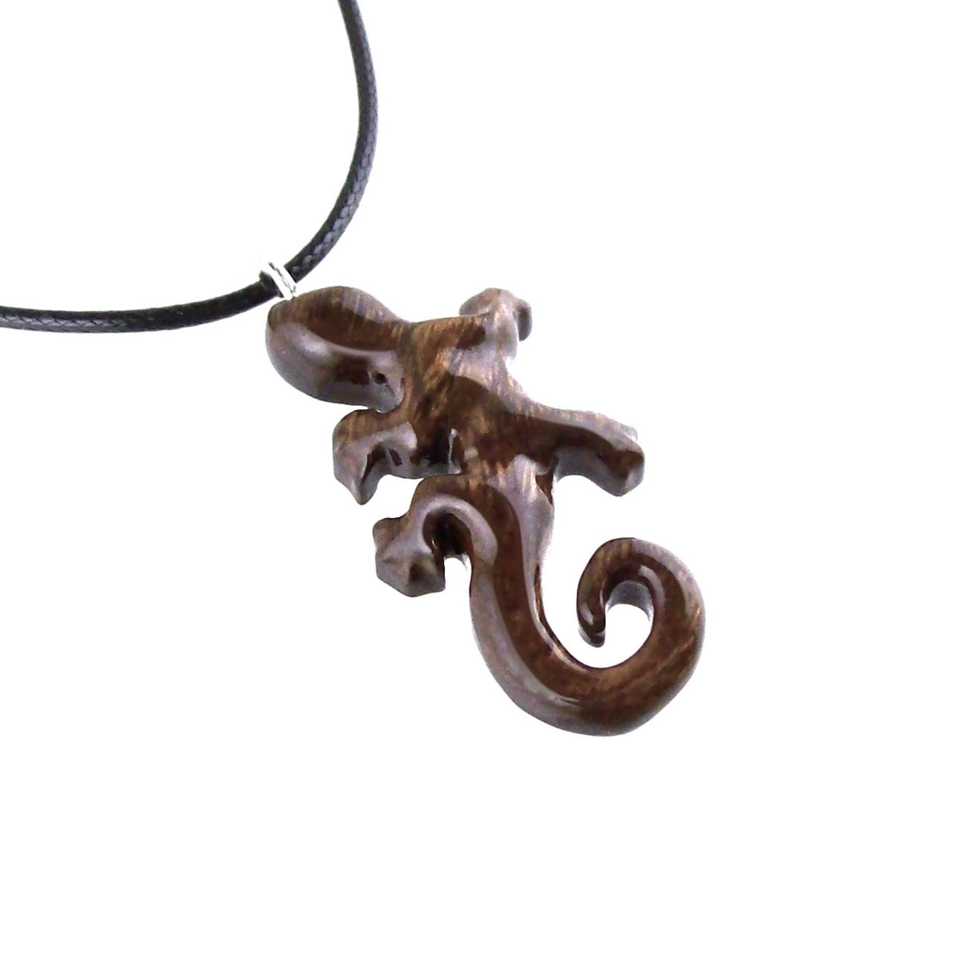 Gecko Pendant, Wooden Lizard Necklace, Hand Carved Wood Salamander Necklace, Totem Lizard Jewelry Gift for Men or Women