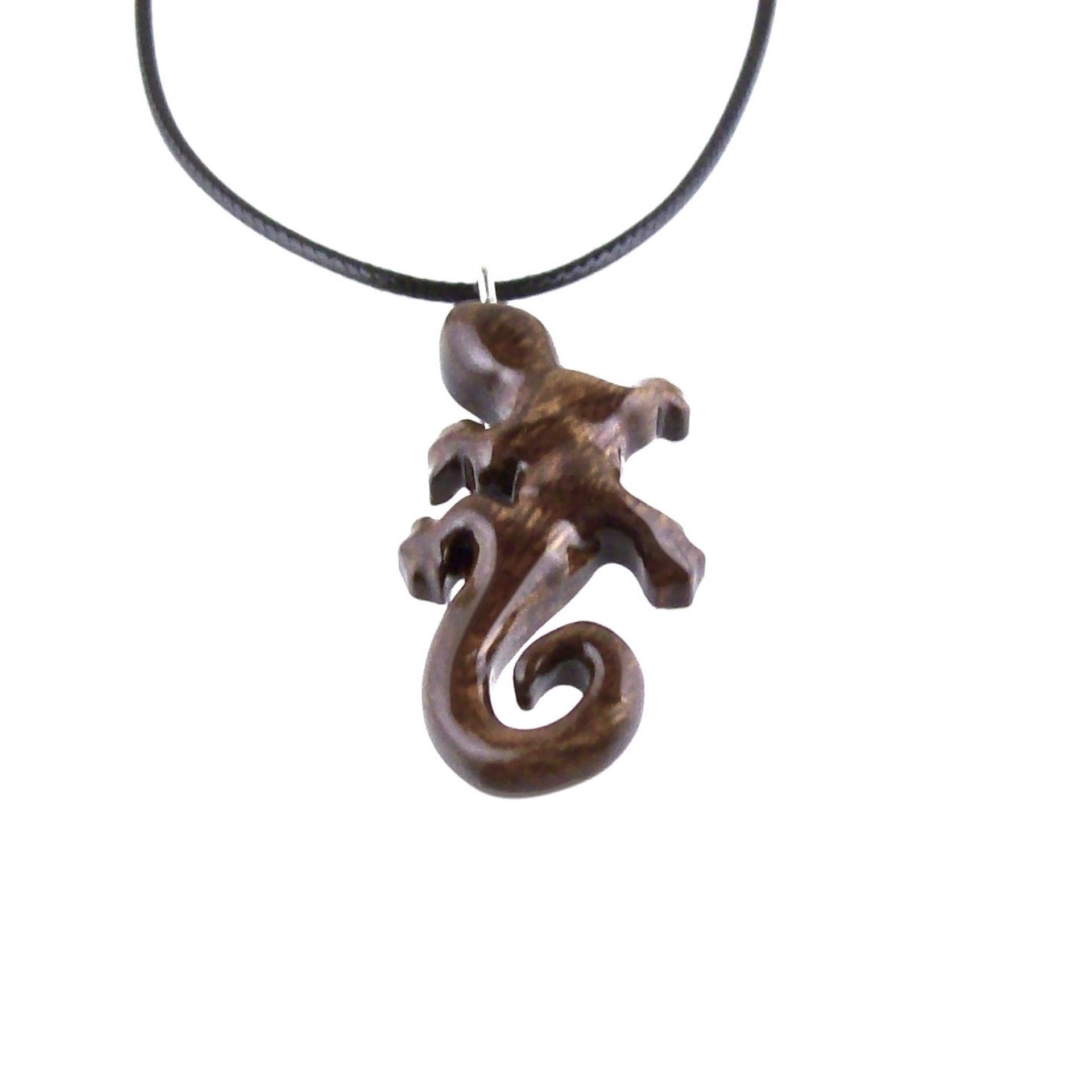 Gecko Pendant, Wooden Lizard Necklace, Hand Carved Wood Salamander Necklace, Totem Lizard Jewelry Gift for Men or Women