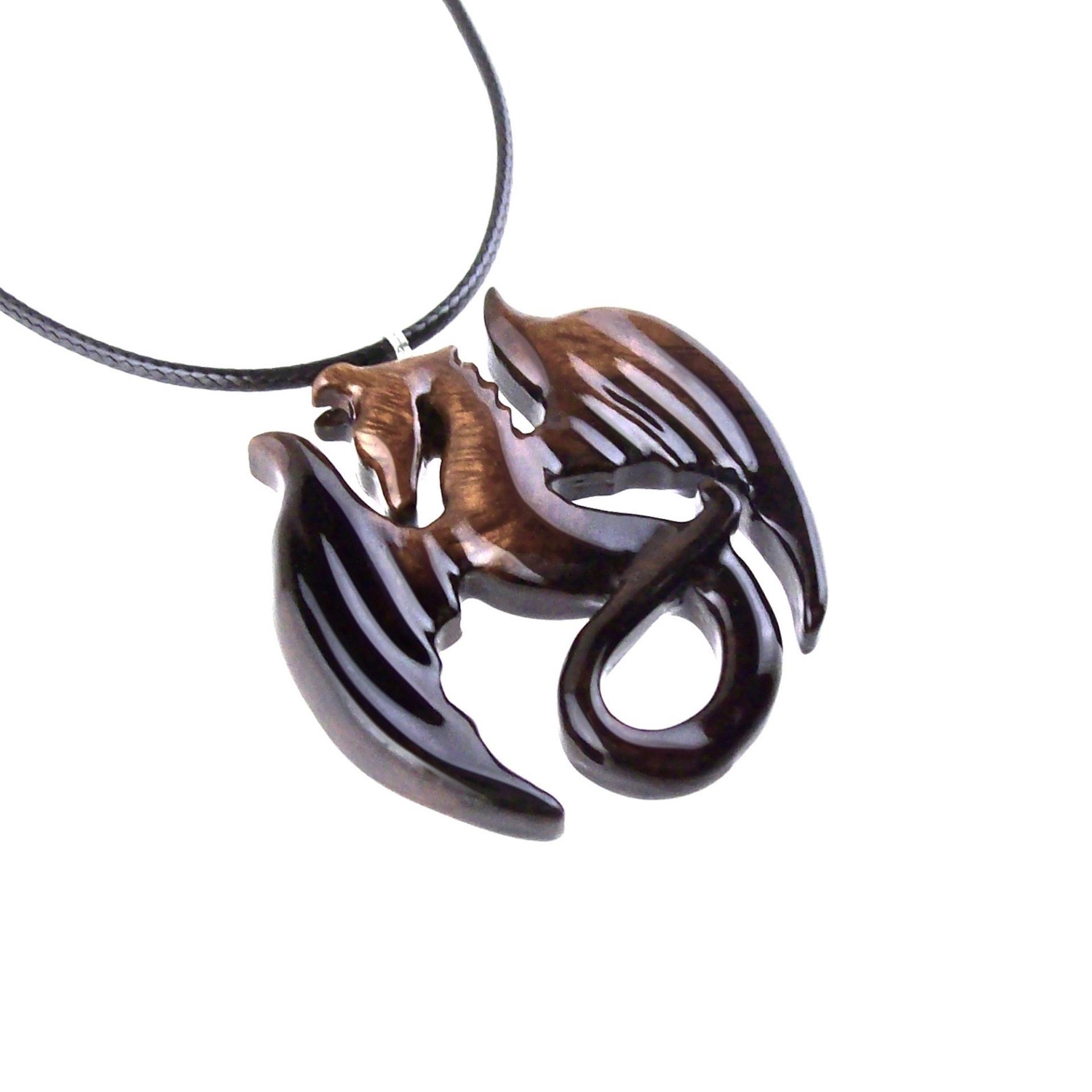 Wooden Dragon Pendant, Hand Carved Dragon Necklace, One of a Kind Fantasy Wood Necklace for Men or Women, Gift for Her Him