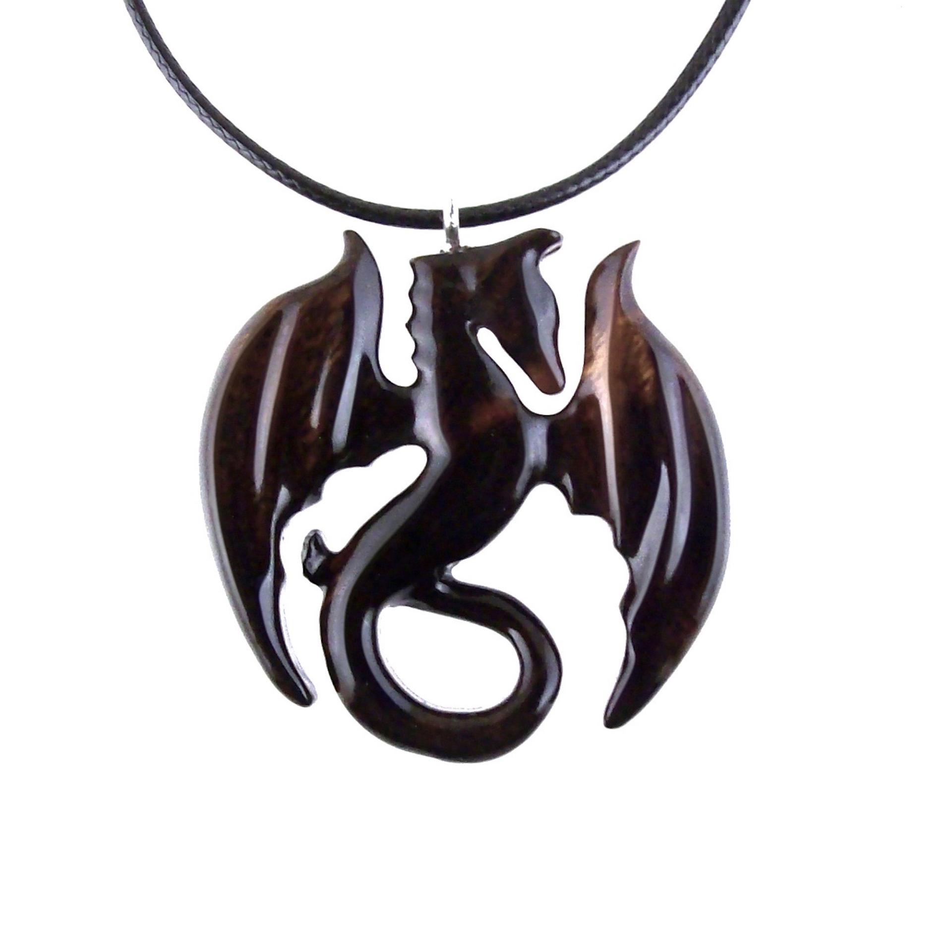 Wooden Dragon Pendant, Hand Carved Dragon Necklace, One of a Kind Fantasy Wood Necklace for Men or Women, Gift for Her Him