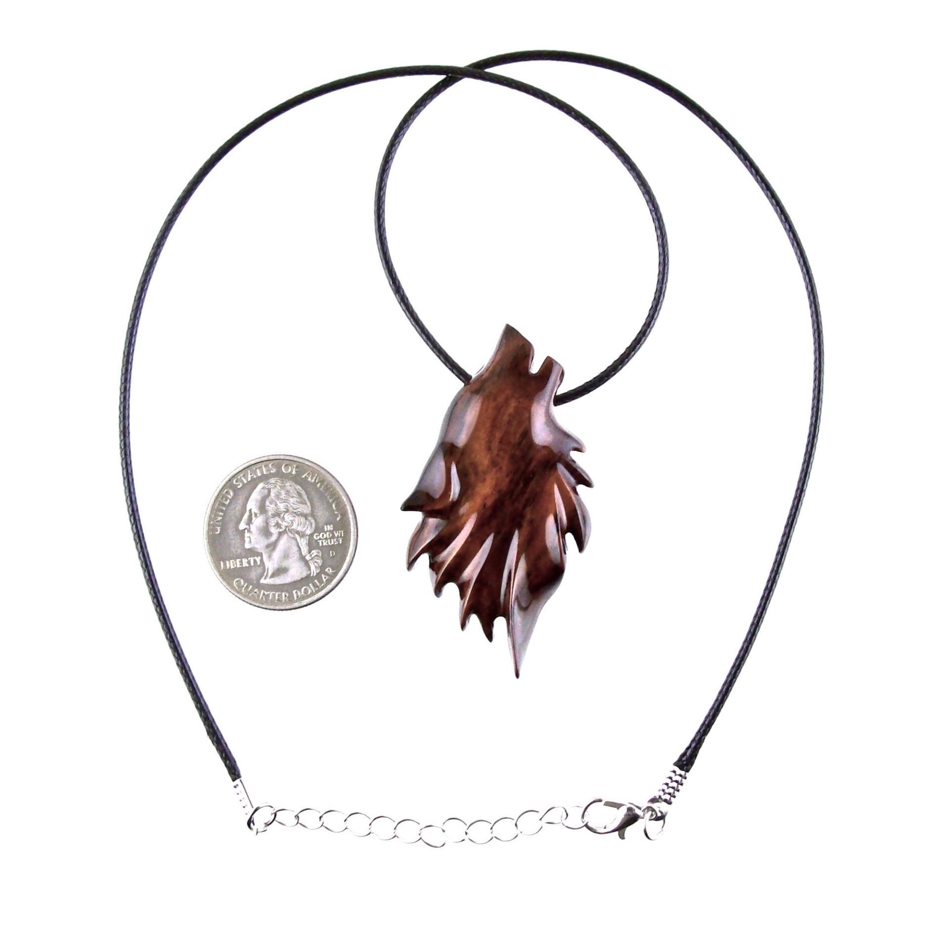 Carved Wolf Pendant, Wooden Wolf Necklace, Spirit Animal Totem, Handmade Wood Jewelry for Men or Women, One of a Kind Gift