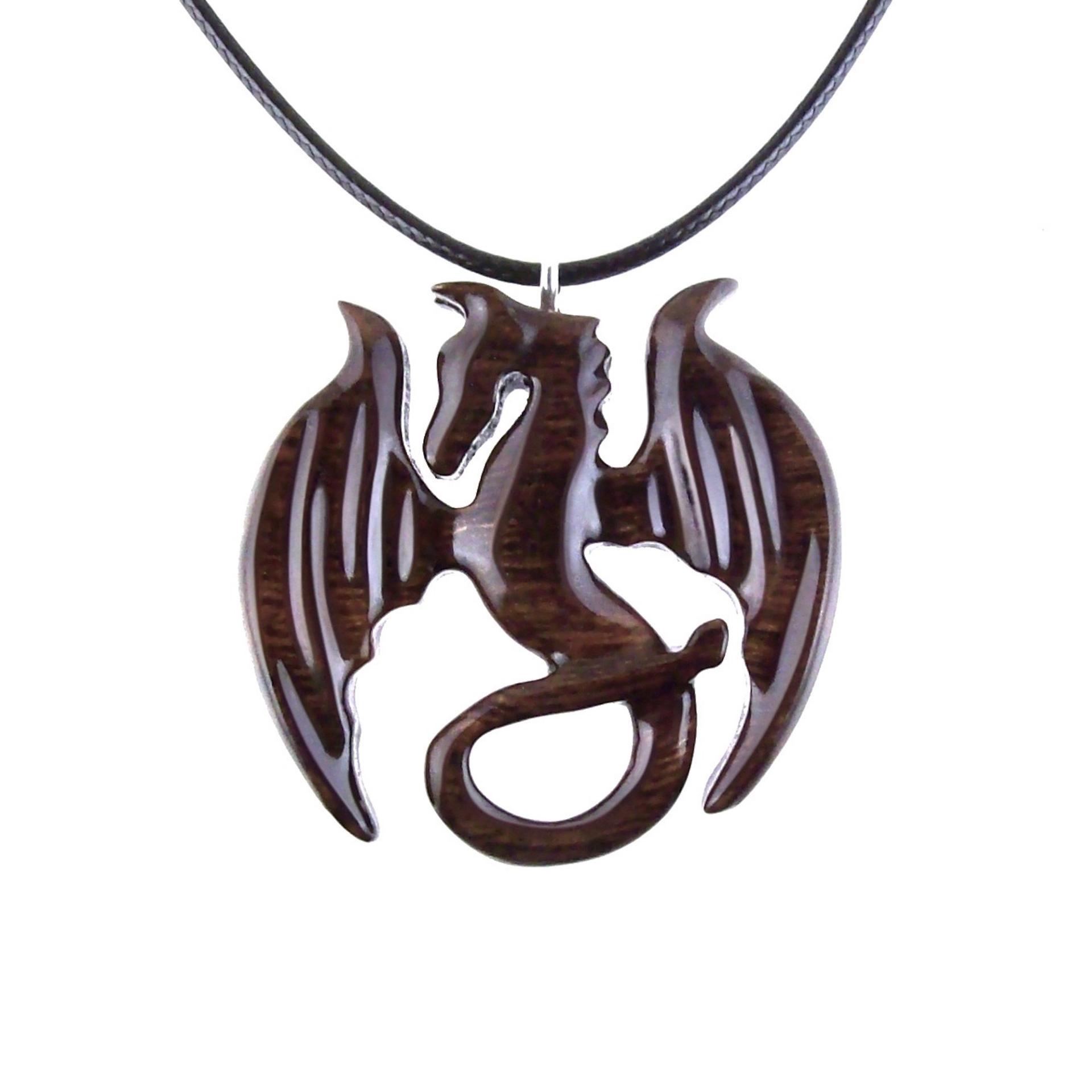 Wooden Dragon Pendant, Hand Carved Dragon Necklace, One of a Kind Fantasy Wood Necklace for Men or Women, Gift for Her Him