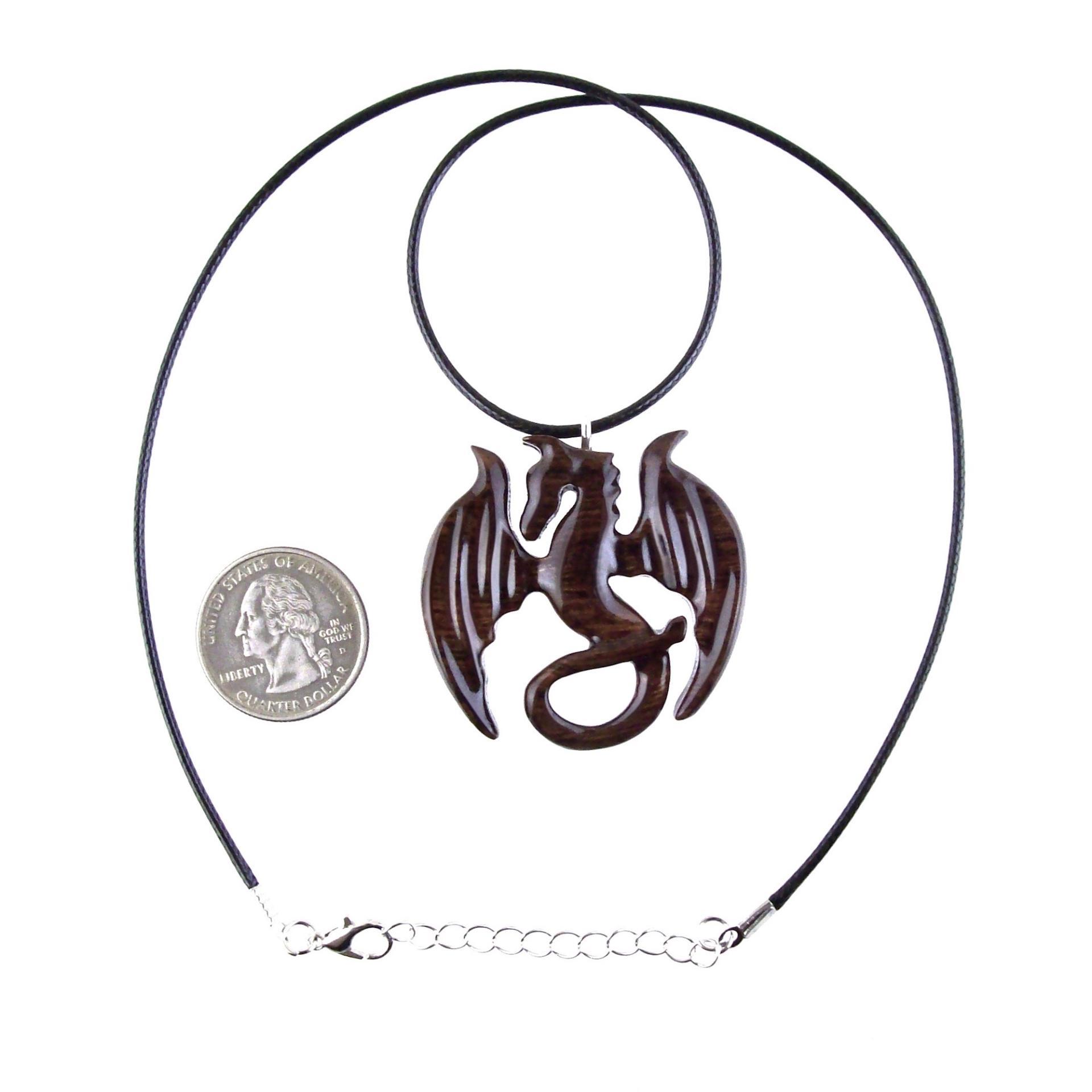 Wooden Dragon Pendant, Hand Carved Dragon Necklace, One of a Kind Fantasy Wood Necklace for Men or Women, Gift for Her Him