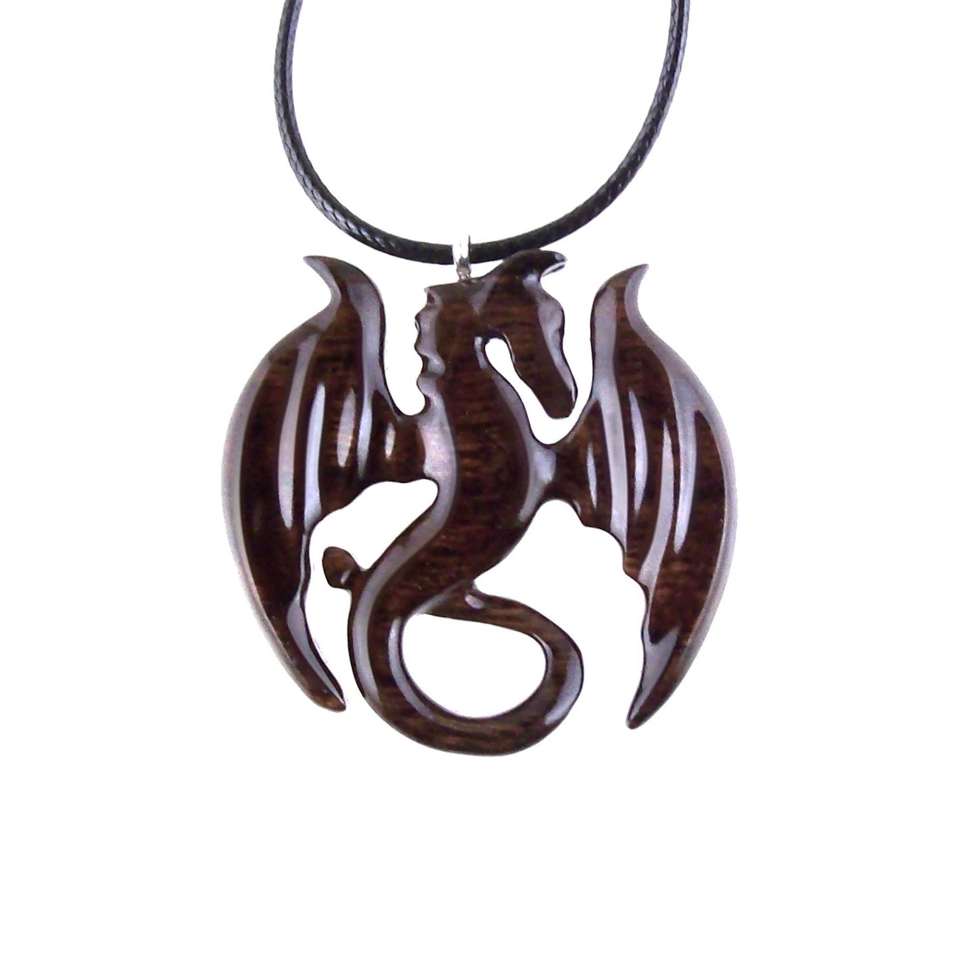 Wooden Dragon Pendant, Hand Carved Dragon Necklace, One of a Kind Fantasy Wood Necklace for Men or Women, Gift for Her Him