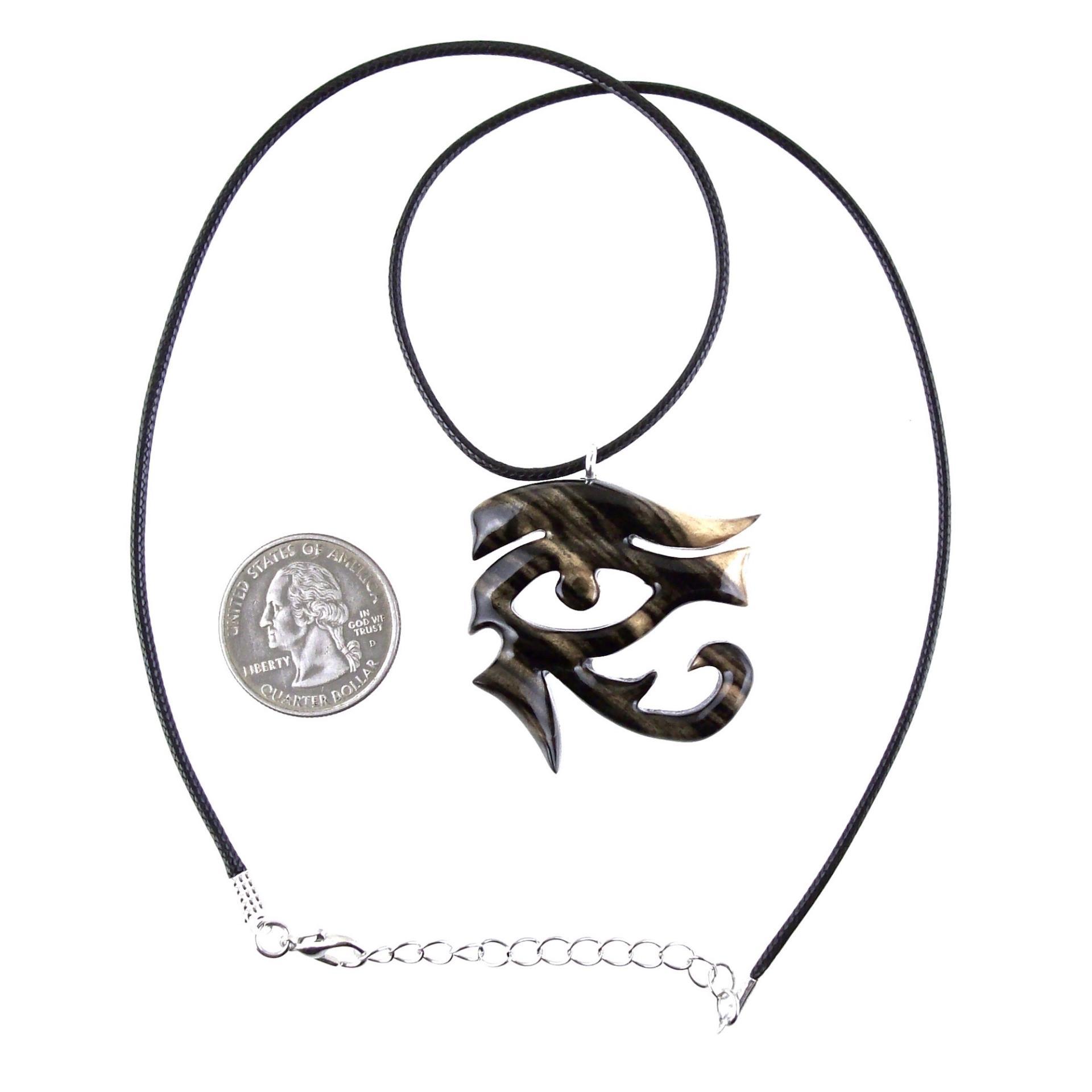 Eye of Horus Necklace, Hand Carved Wooden Eye of Horus Pendant, Eye of Ra Egyptian Amulet for Men or Women