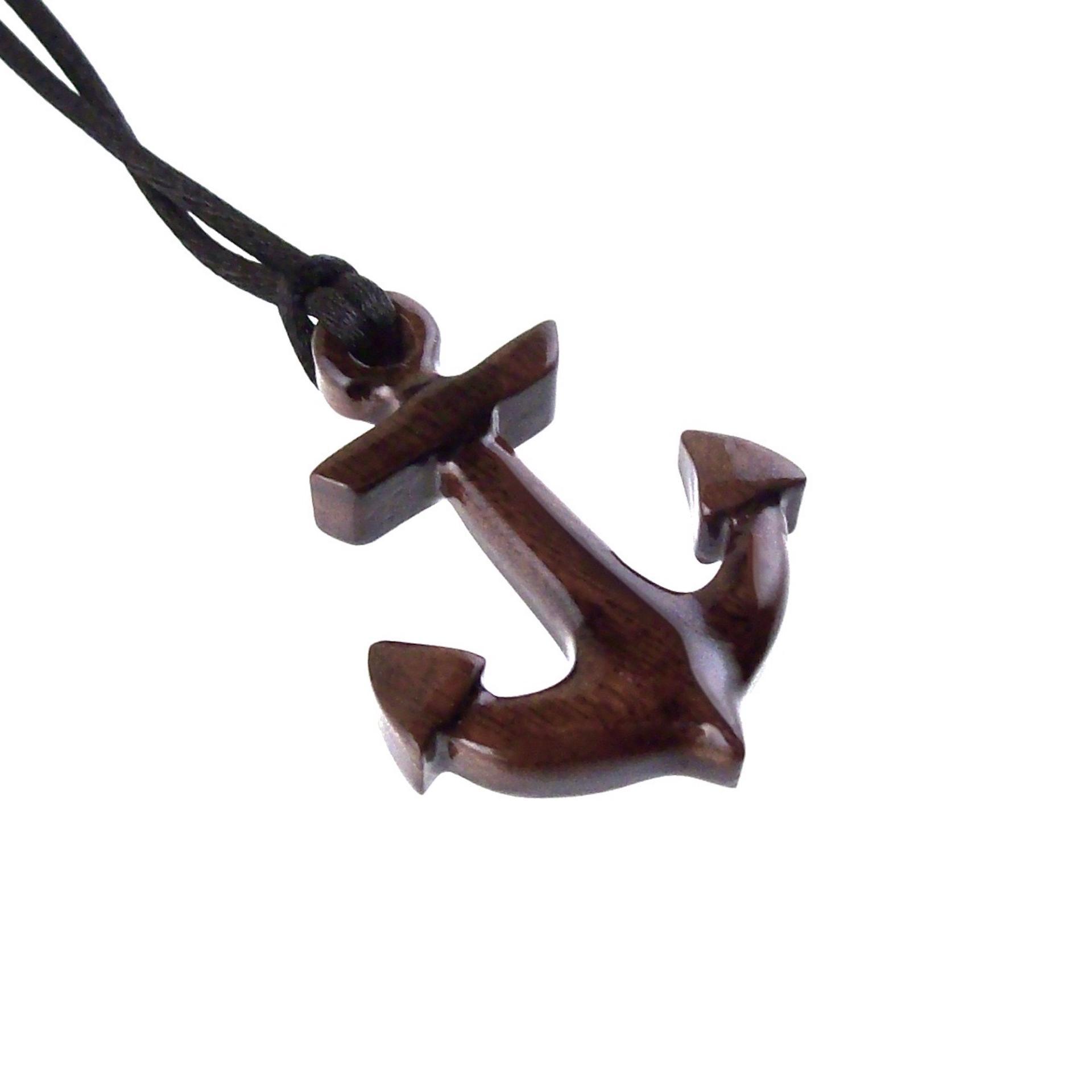 Wooden Anchor Pendant, Hand Carved Sailor Necklace, Mens Nautical Wood Jewelry, Gift for Him