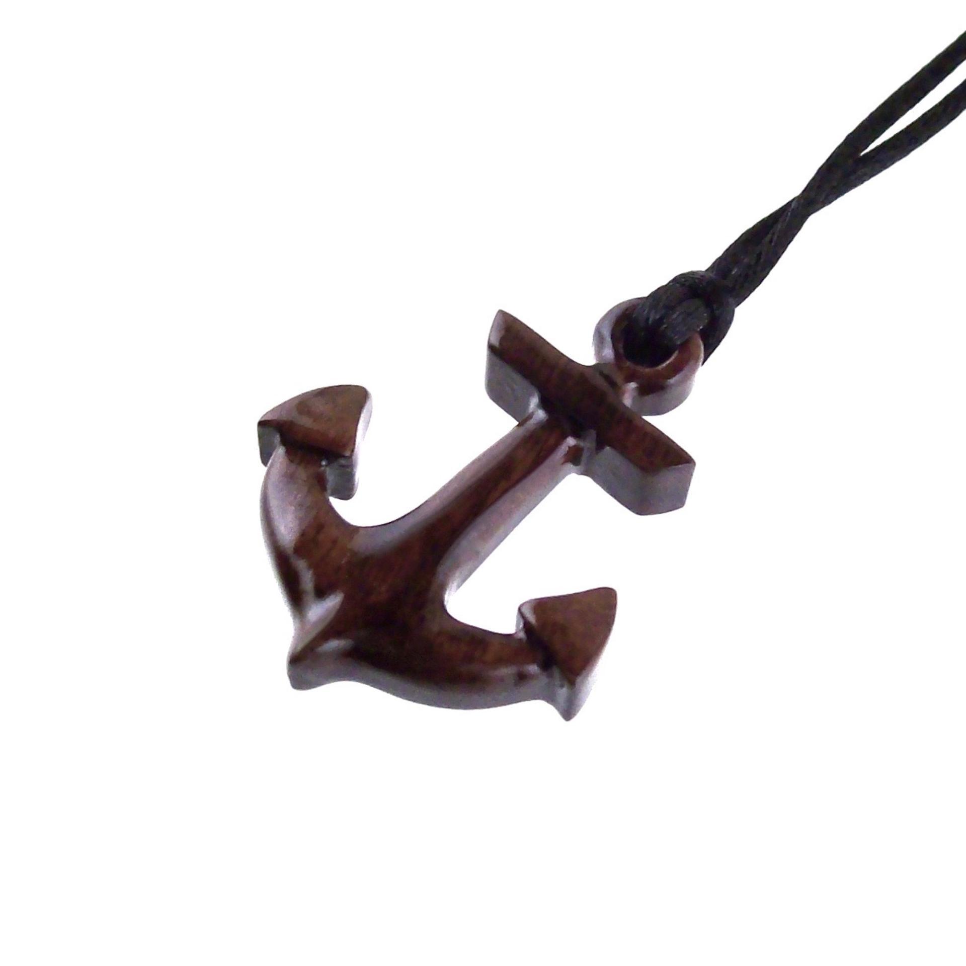 Wooden Anchor Pendant, Hand Carved Sailor Necklace, Mens Nautical Wood Jewelry, Gift for Him