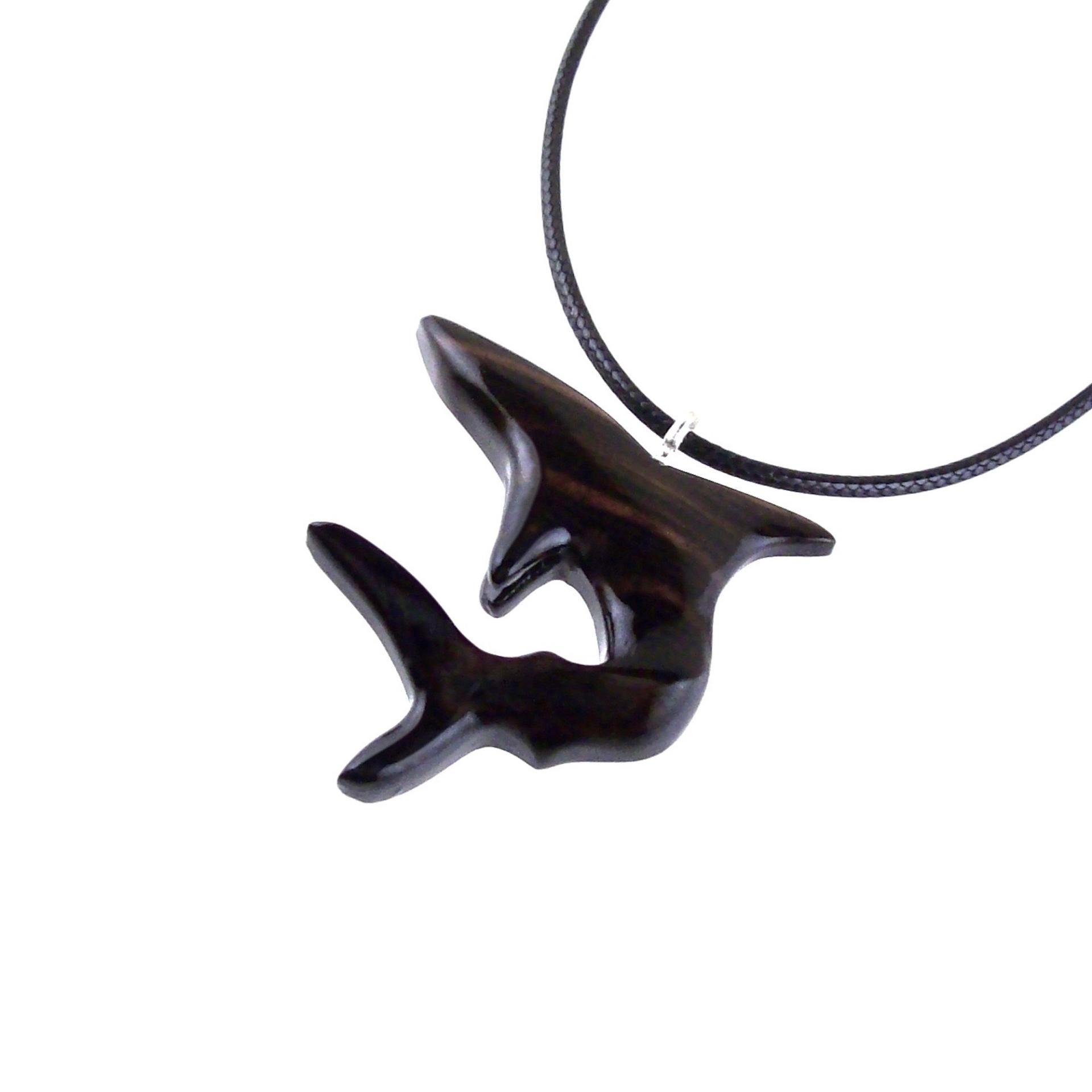 Shark Pendant, Hand Carved Wooden Shark Necklace, Mens Wood Pendant, Nautical Jewelry Gift for Him in Black with Brown Streaks