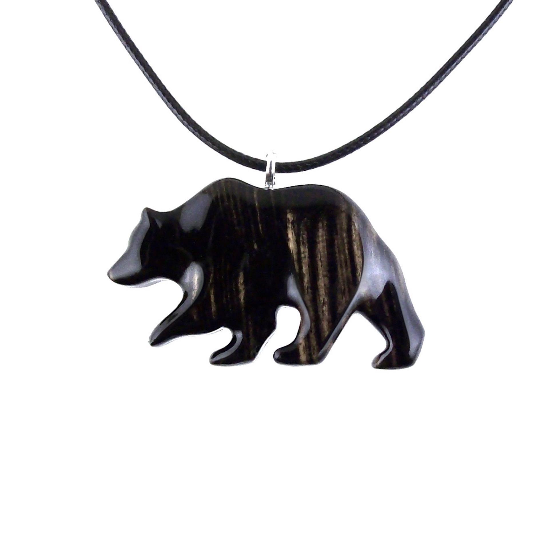 Bear Necklace, Hand Carved Wooden Grizzly Bear Pendant for Men or Women, Woodland Jewelry, Spirit Animal Totem