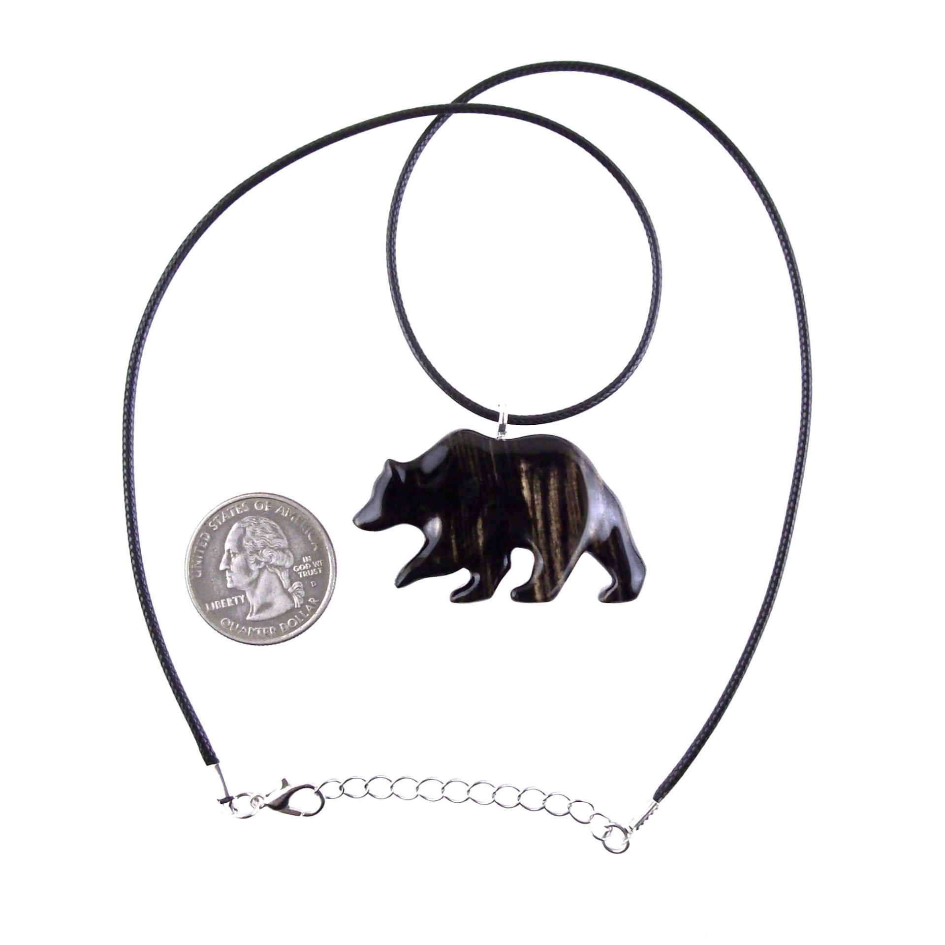 Bear Necklace, Hand Carved Wooden Grizzly Bear Pendant for Men or Women, Woodland Jewelry, Spirit Animal Totem
