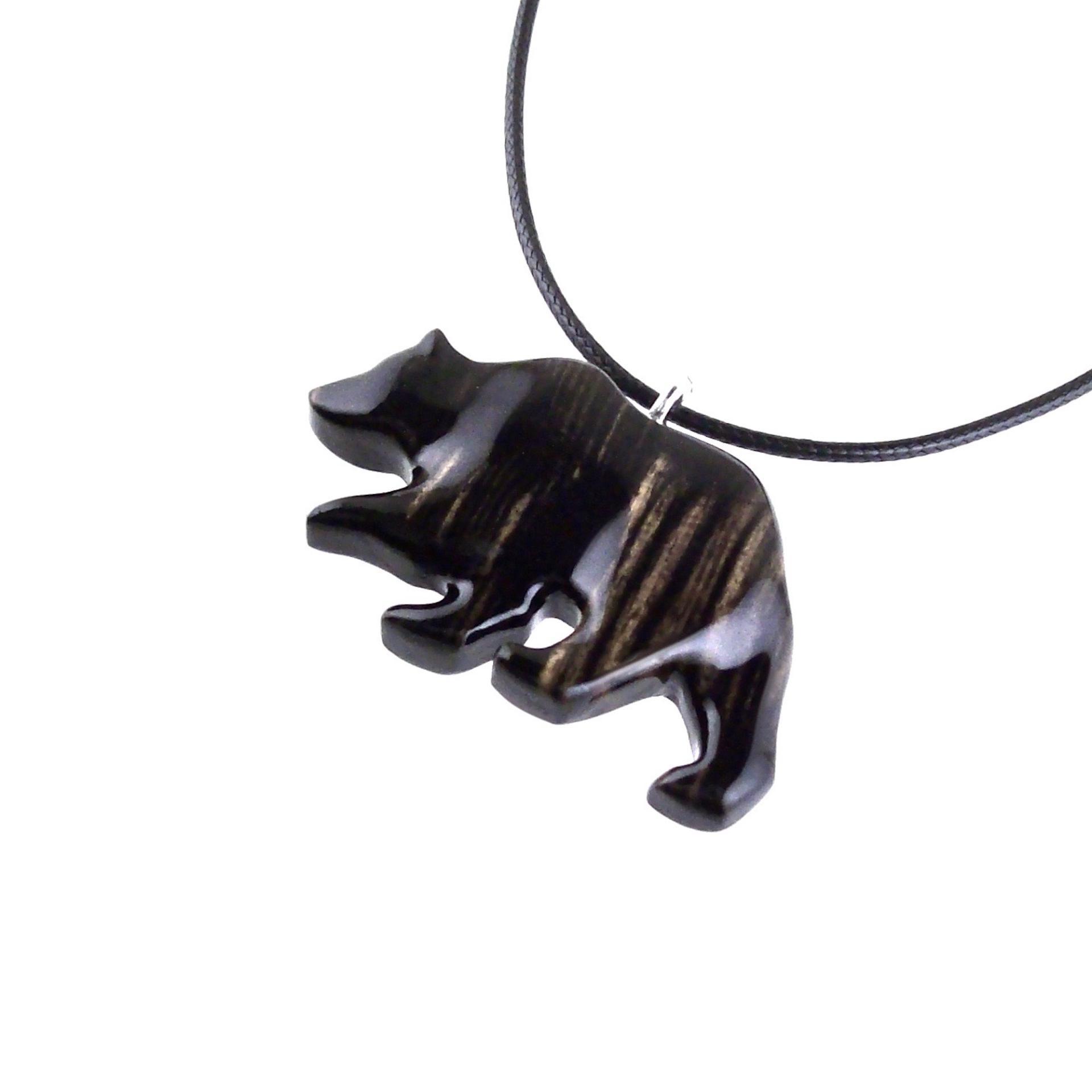 Bear Necklace, Hand Carved Wooden Grizzly Bear Pendant for Men or Women, Woodland Jewelry, Spirit Animal Totem