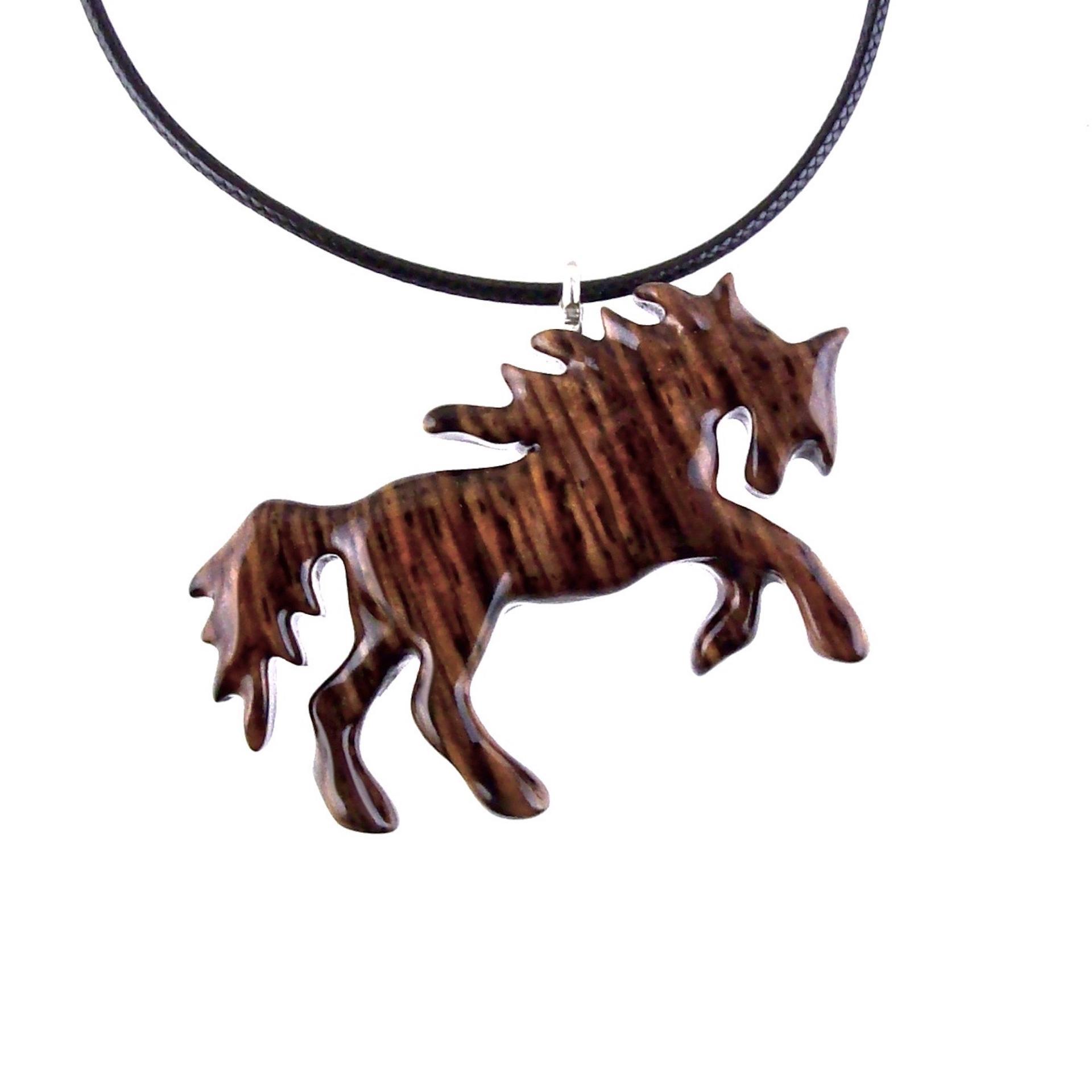 Horse Necklace, Hand Carved Wooden Horse Pendant, One of a Kind Handmade Animal Wood Jewelry