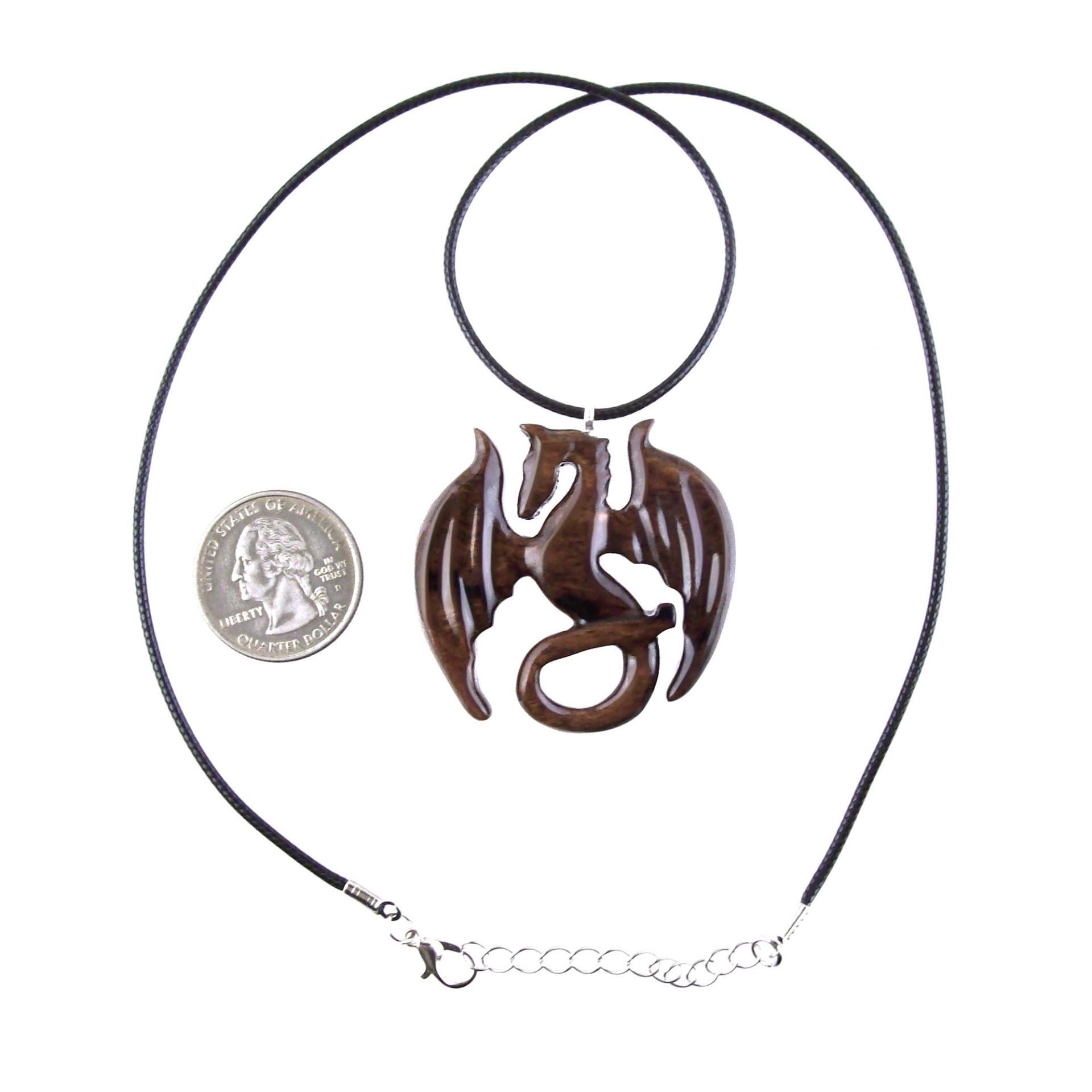 Wooden Dragon Pendant, Hand Carved Dragon Necklace, One of a Kind Fantasy Wood Necklace for Men or Women, Gift for Her Him