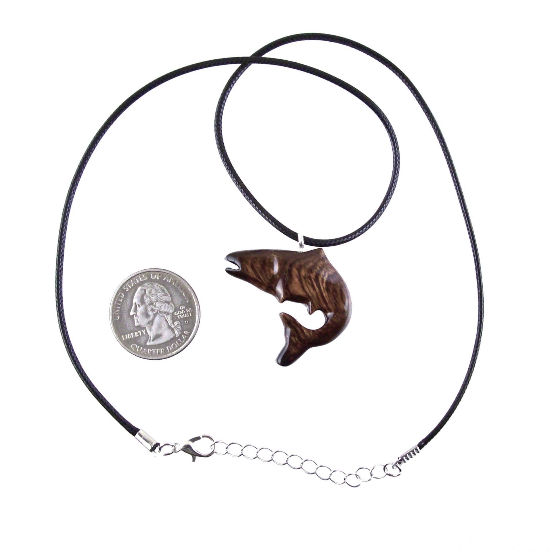 Salmon Necklace, Hand Carved Wooden Fish Pendant, Trout Necklace, Mens Wood Pendant, Fishermen Jewelry, Gift for Him