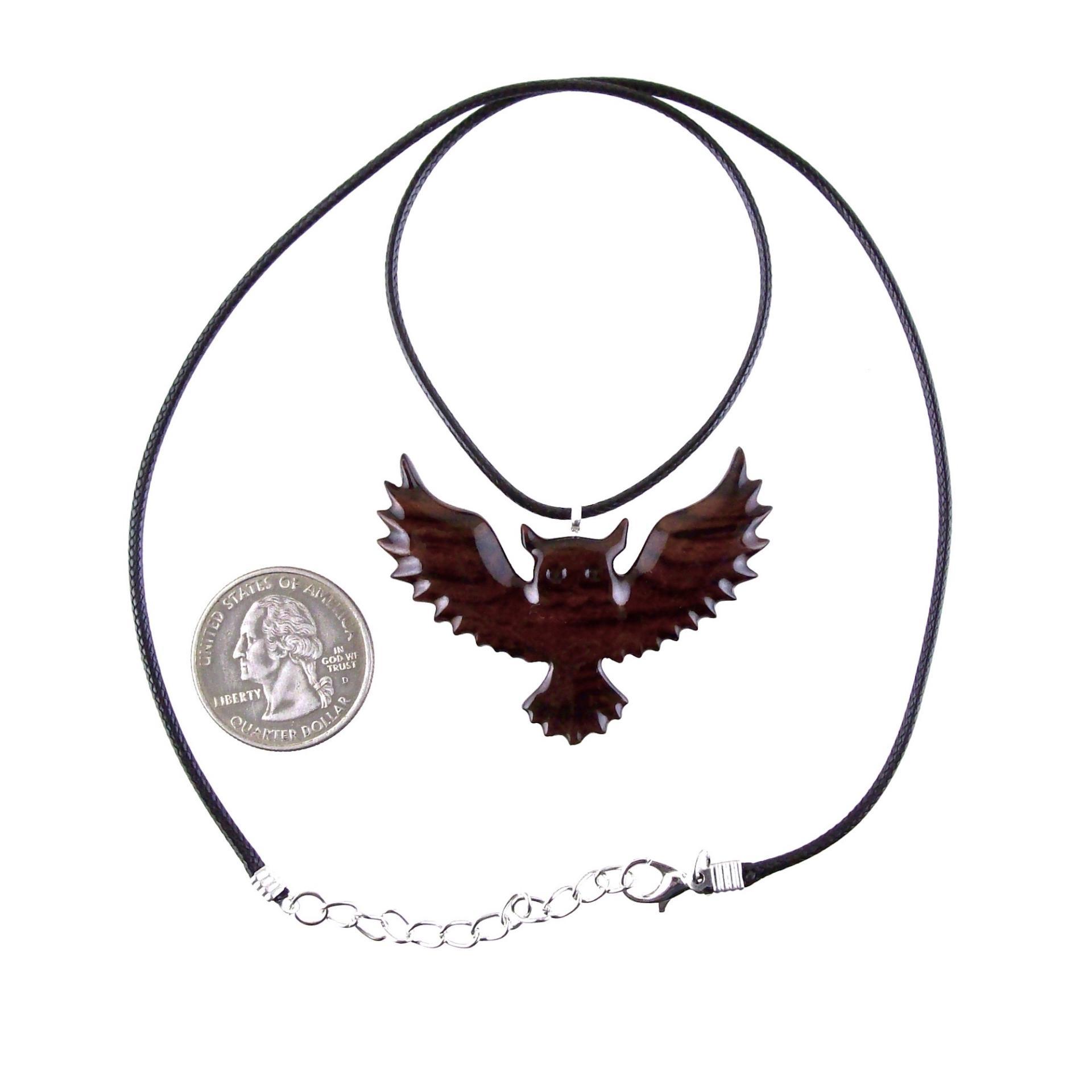 Owl Necklace, Hand Carved Wooden Owl Pendant, Flying Wood Bird Jewelry for Men Women