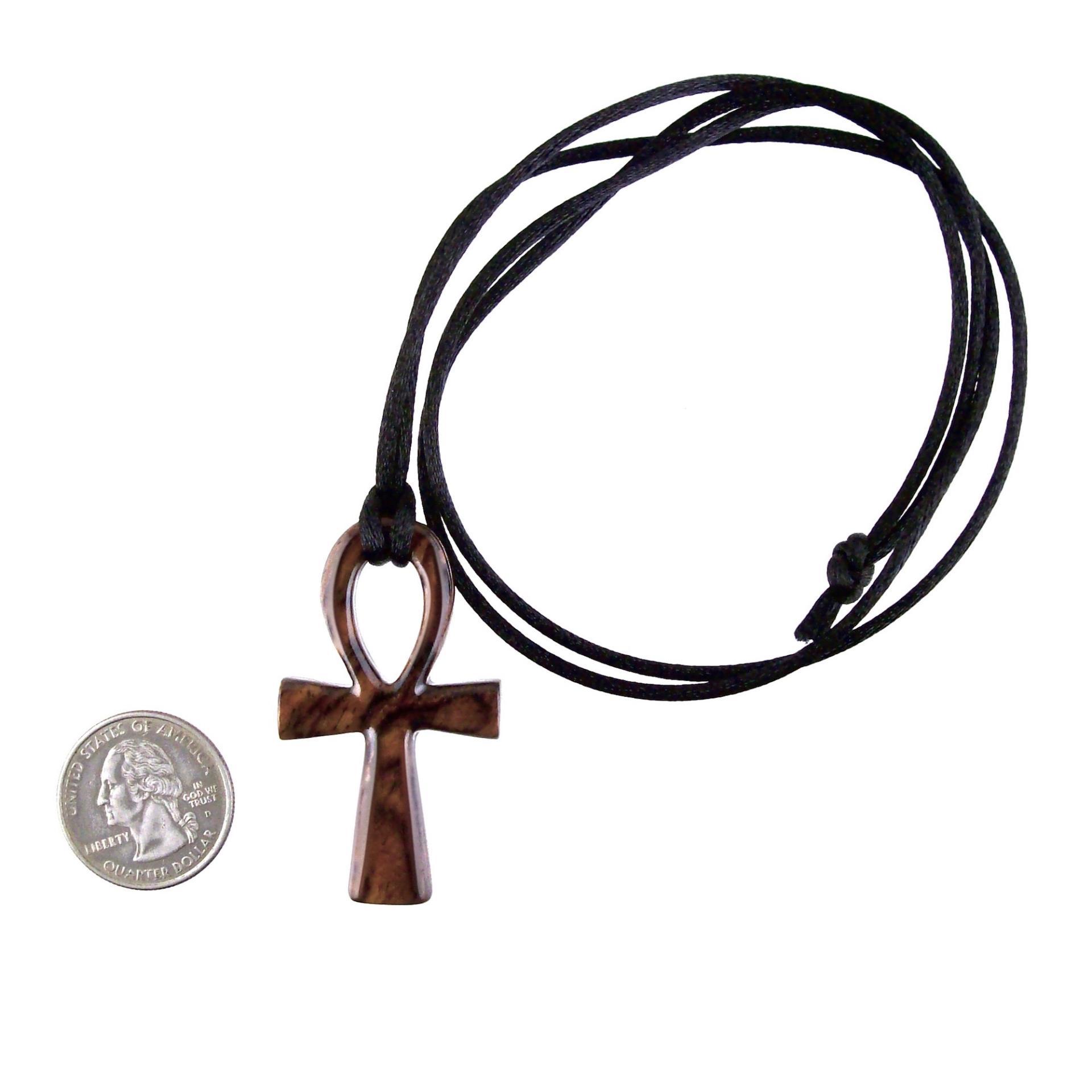 Wooden Ankh Pendant, Hand Carved Egyptian Ankh Cross Necklace for Men or Women, African Wood Jewelry Gift for Him Her