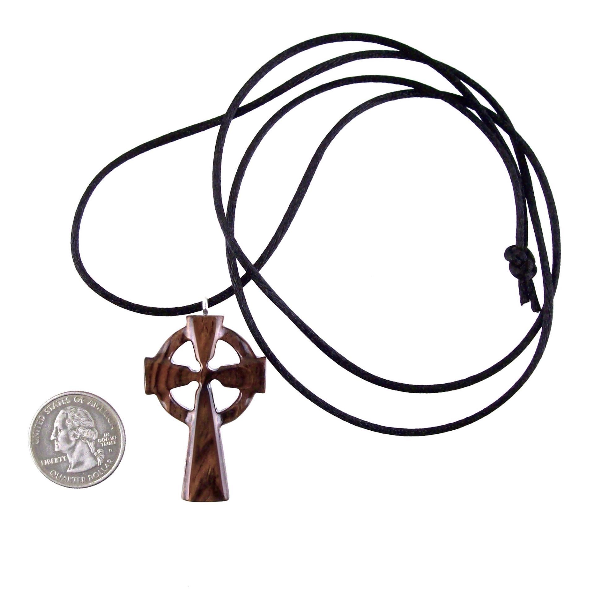 Wooden Celtic Cross Pendant, Hand Carved Celtic Cross Necklace, Wood Cross Necklace Gift for Him, Irish Christian Jewelry