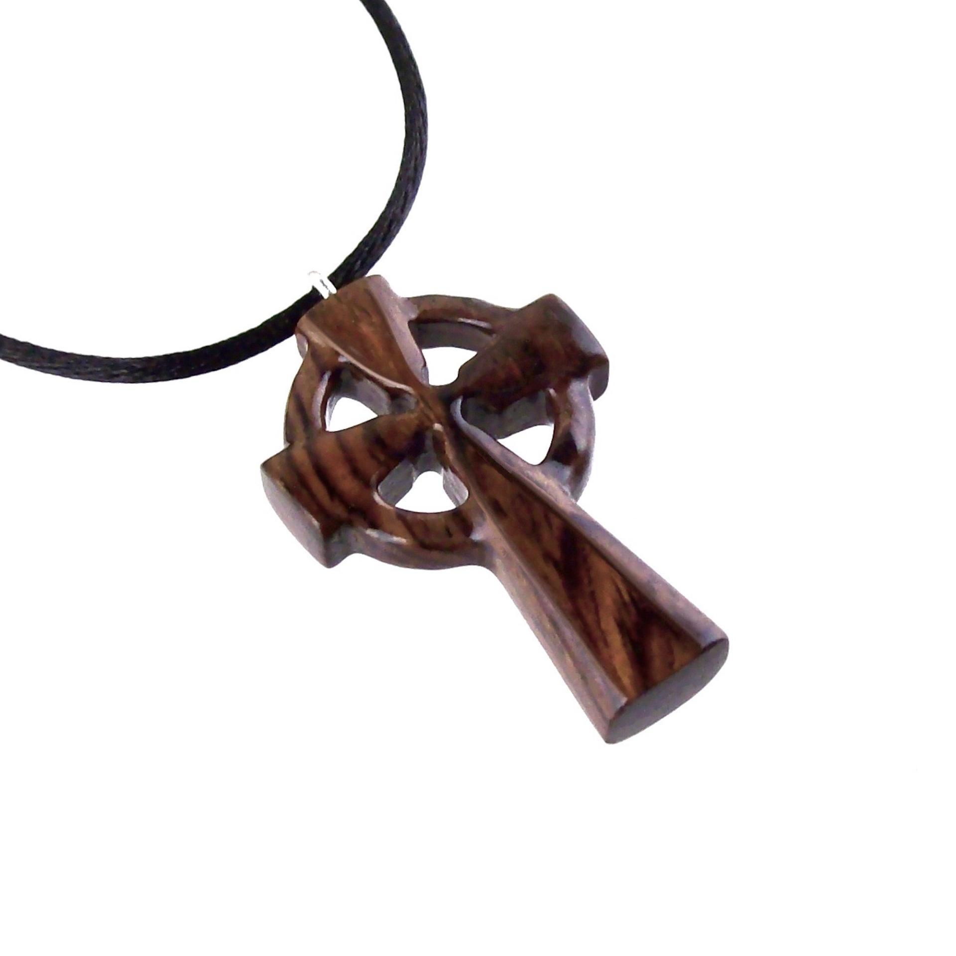Wooden Celtic Cross Pendant, Hand Carved Celtic Cross Necklace, Wood Cross Necklace Gift for Him, Irish Christian Jewelry
