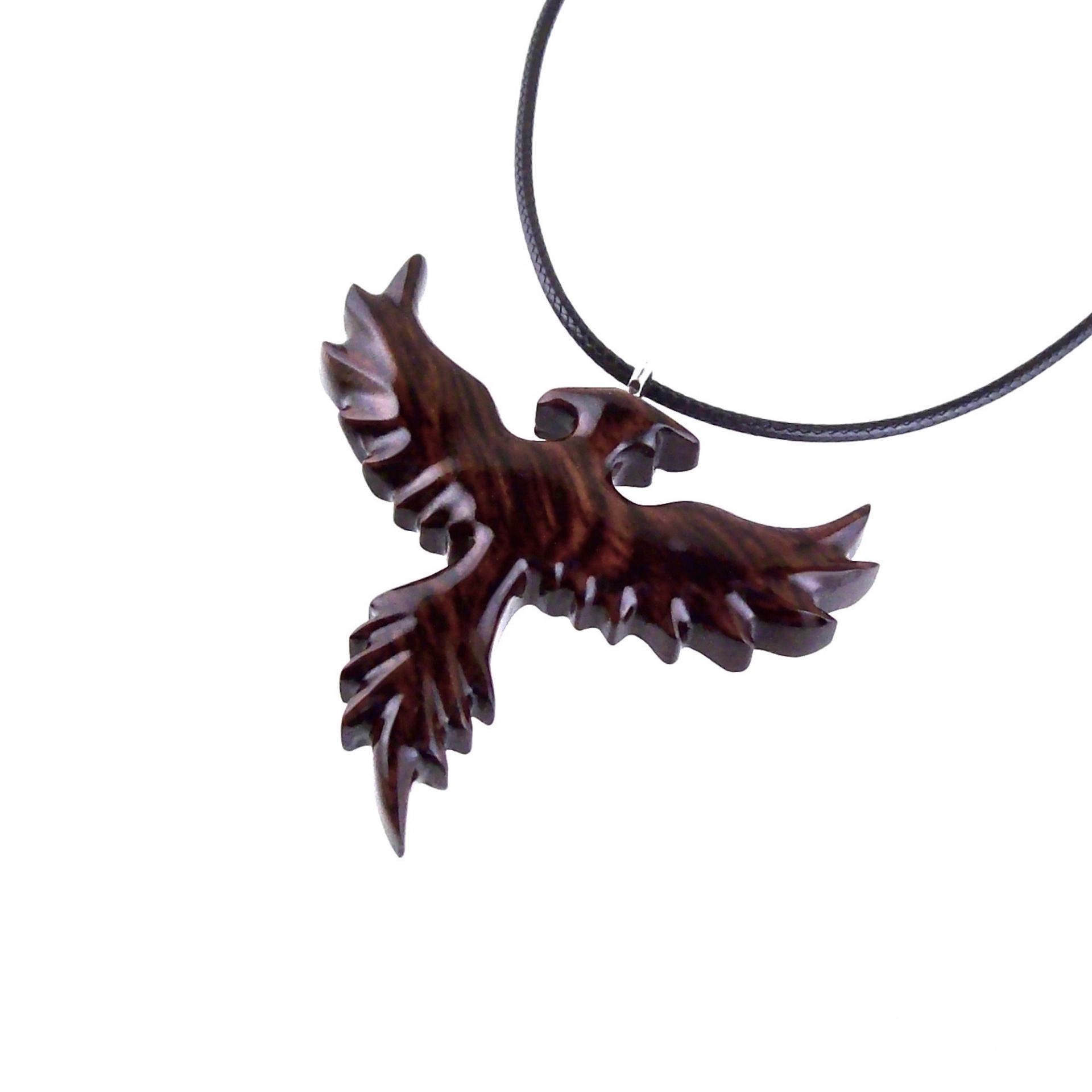 Hand Carved Phoenix Necklace, Wooden Rising Phoenix Pendant for Men or Women, Wood Firebird Necklace, Fantasy Inspirational Jewelry