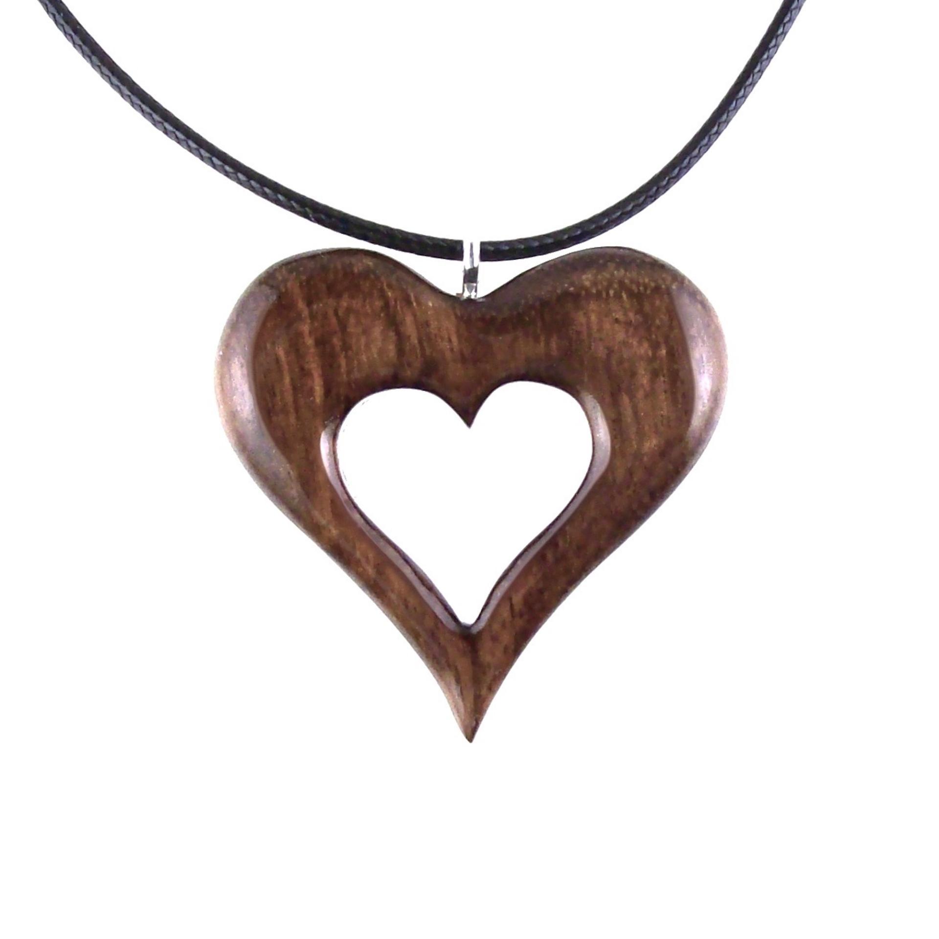 Wood Heart Necklace, Wooden Heart Pendant, Hand Carved 5th Anniversary Gift for Her, One of a Kind Handmade Jewelry