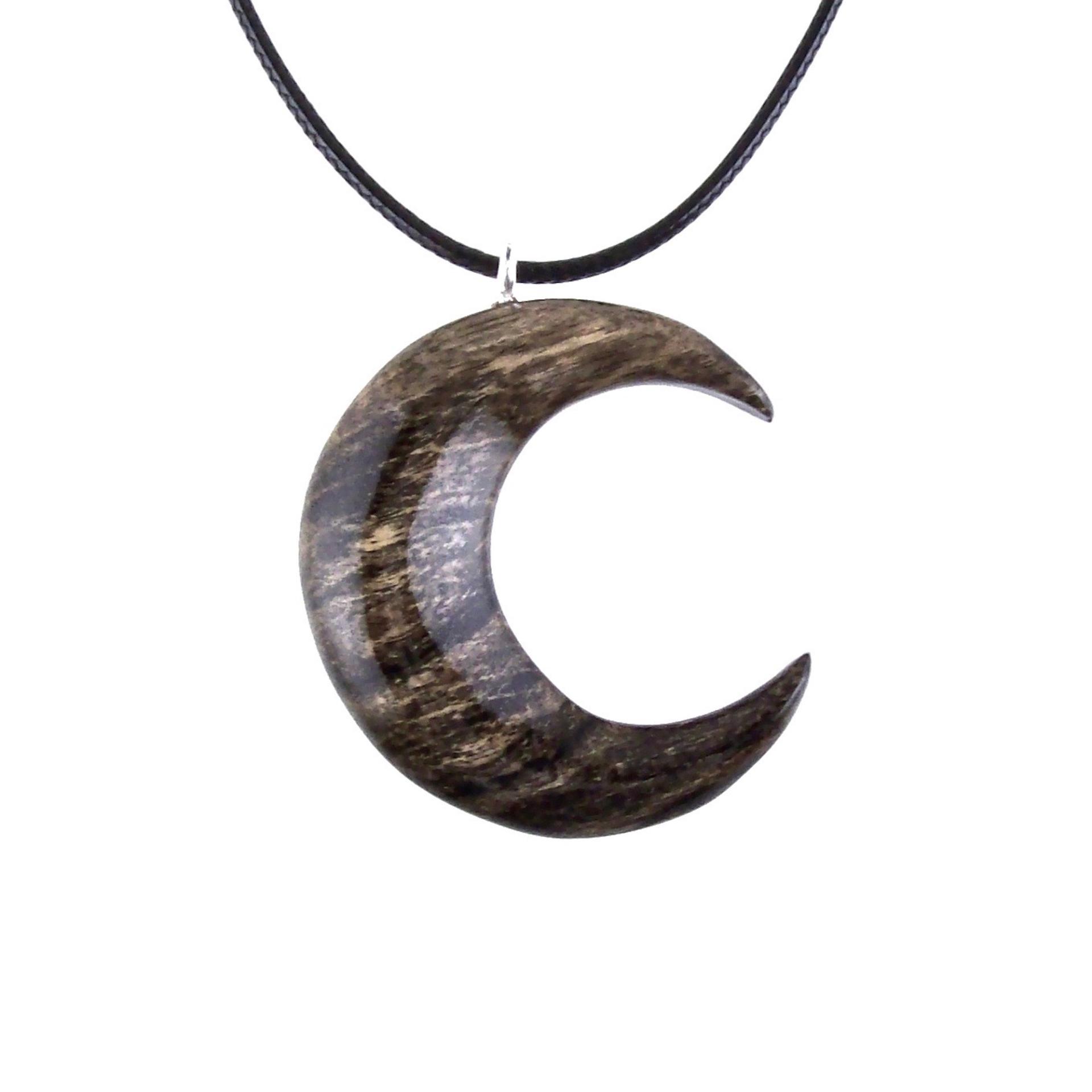 Hand Carved Moon Necklace, Wooden Crescent Moon Pendant, Wood Celestial Necklace, Pagan Lunar Jewelry for Men or Women