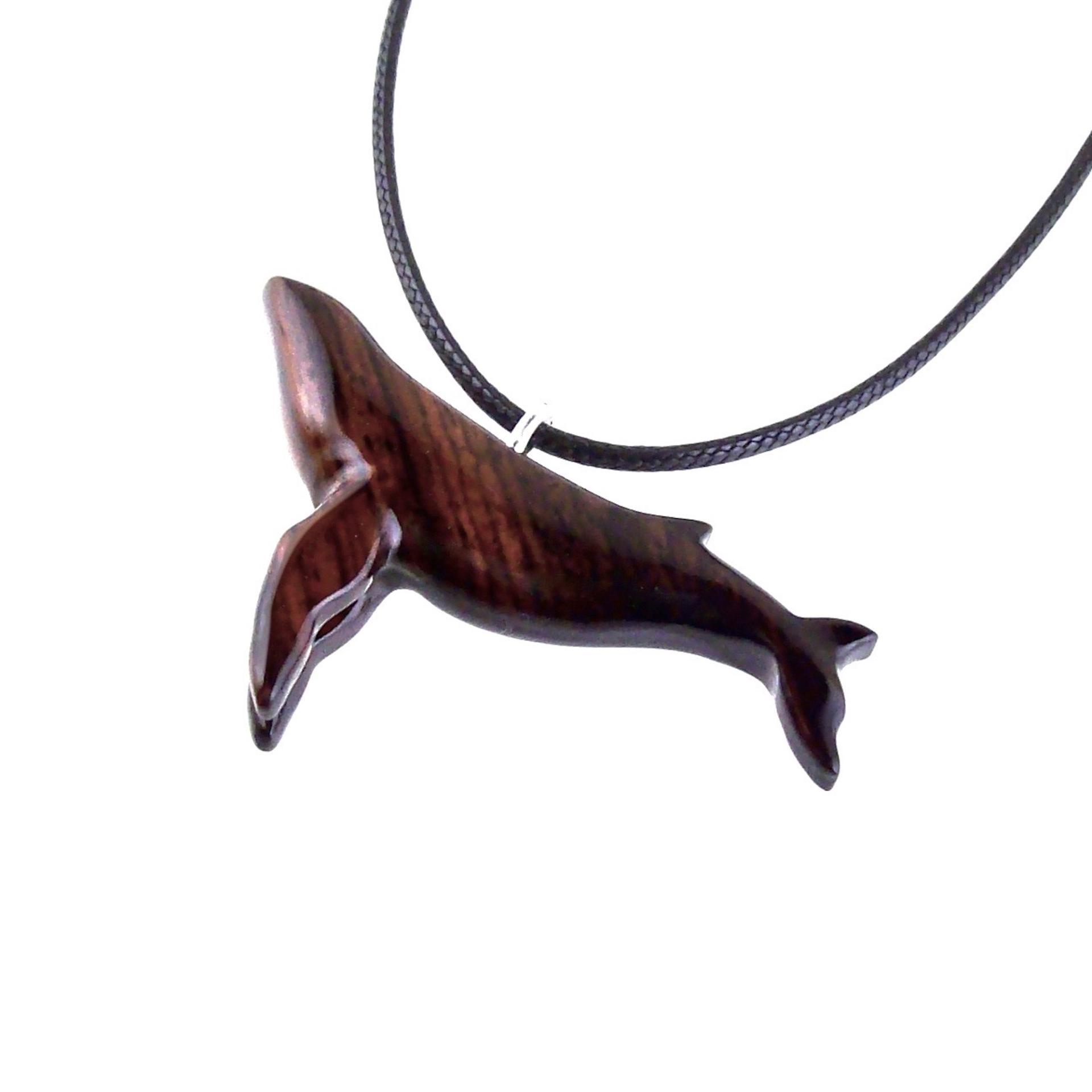 Humpback Whale Necklace, Hand Carved Wooden Sea Animal Pendant, Nautical Wood Jewelry, Whale-watcher Gift for Men Women