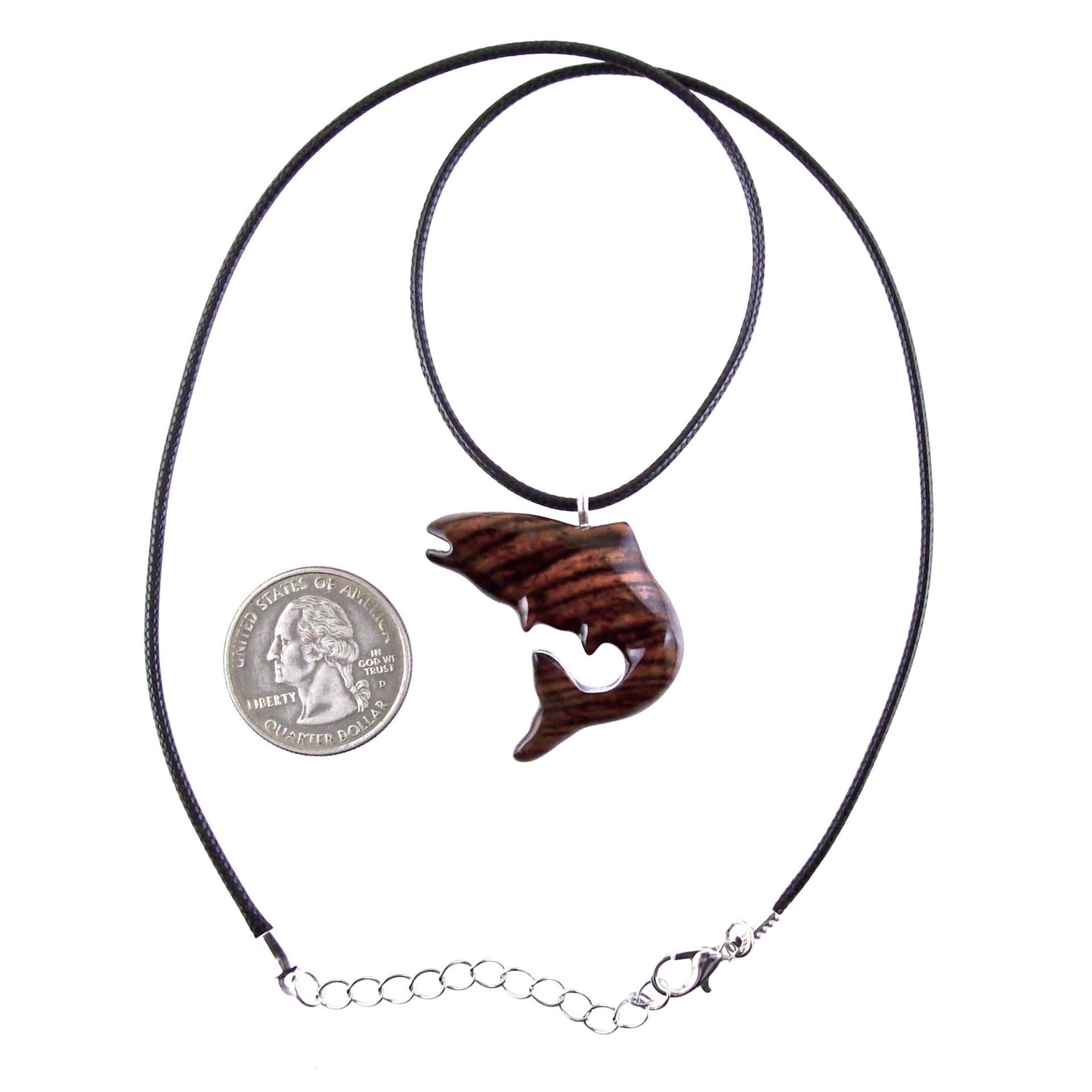 Salmon Necklace, Hand Carved Wooden Trout Pendant, Fish Jewelry, Mens Wood Necklace, Fisherman Gift