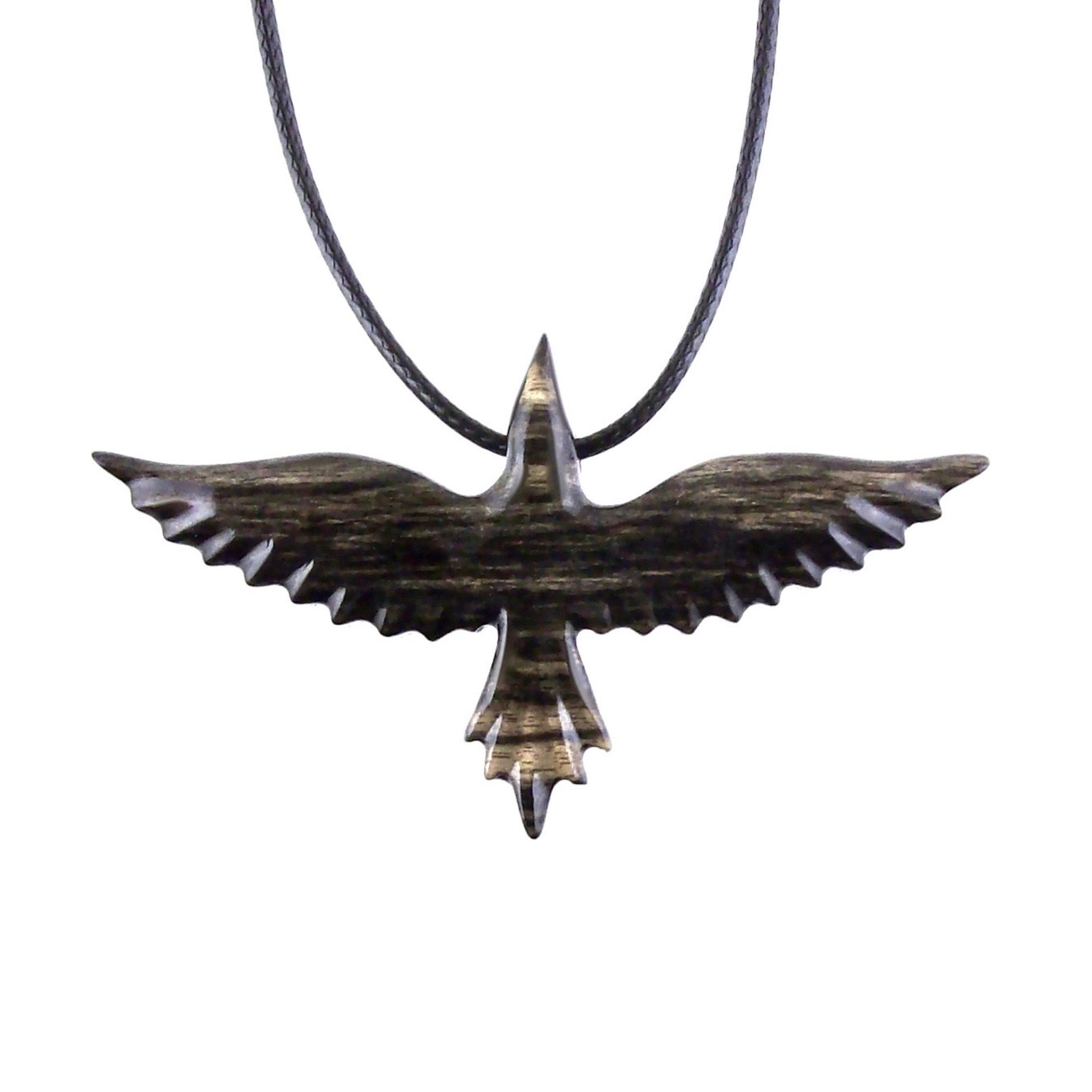 Flying Raven Necklace, Hand Carved Wooden Raven Pendant, Crow Necklace for Men or Women, Wood Bird Pendant, Totem Jewelry