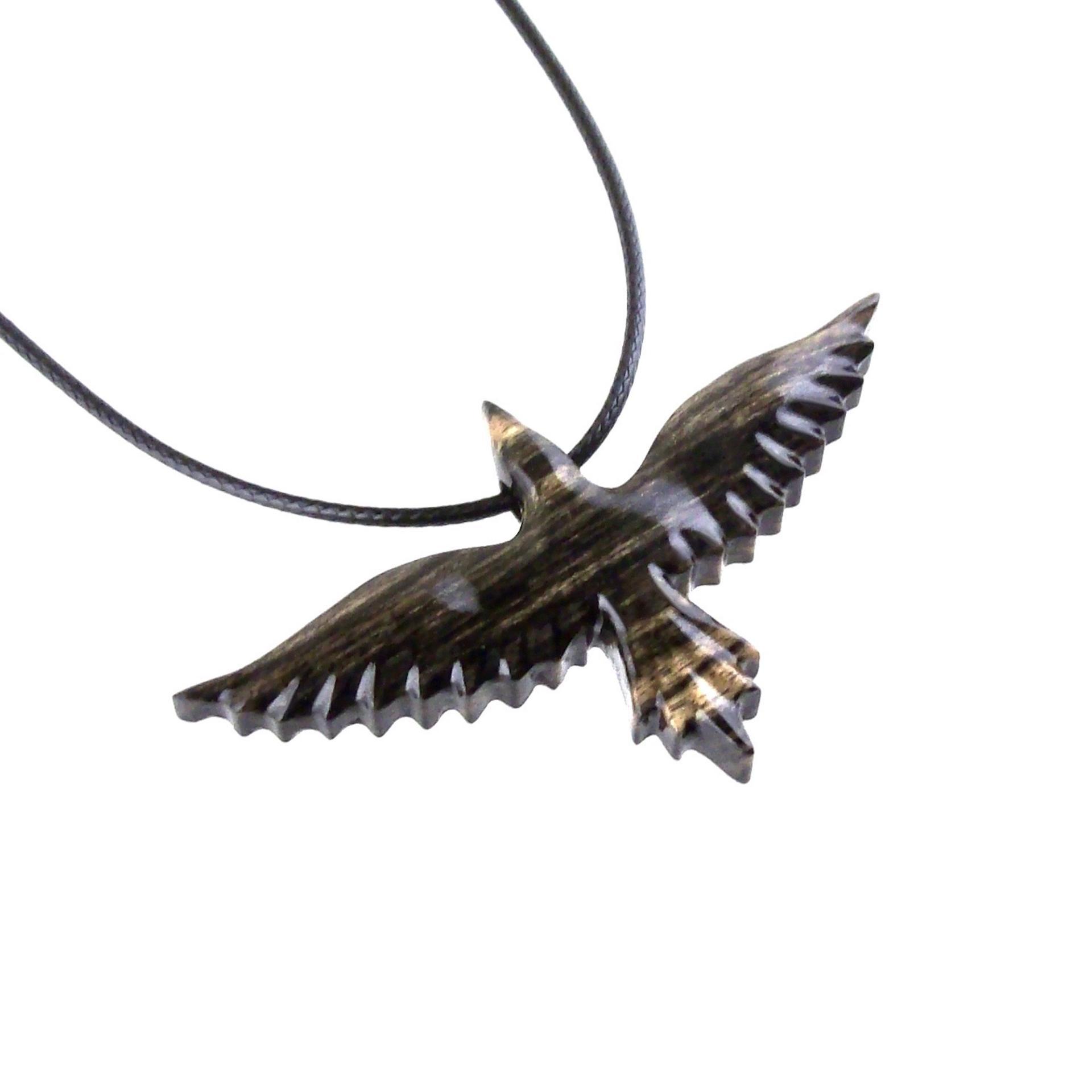 Flying Raven Necklace, Hand Carved Wooden Raven Pendant, Crow Necklace for Men or Women, Wood Bird Pendant, Totem Jewelry