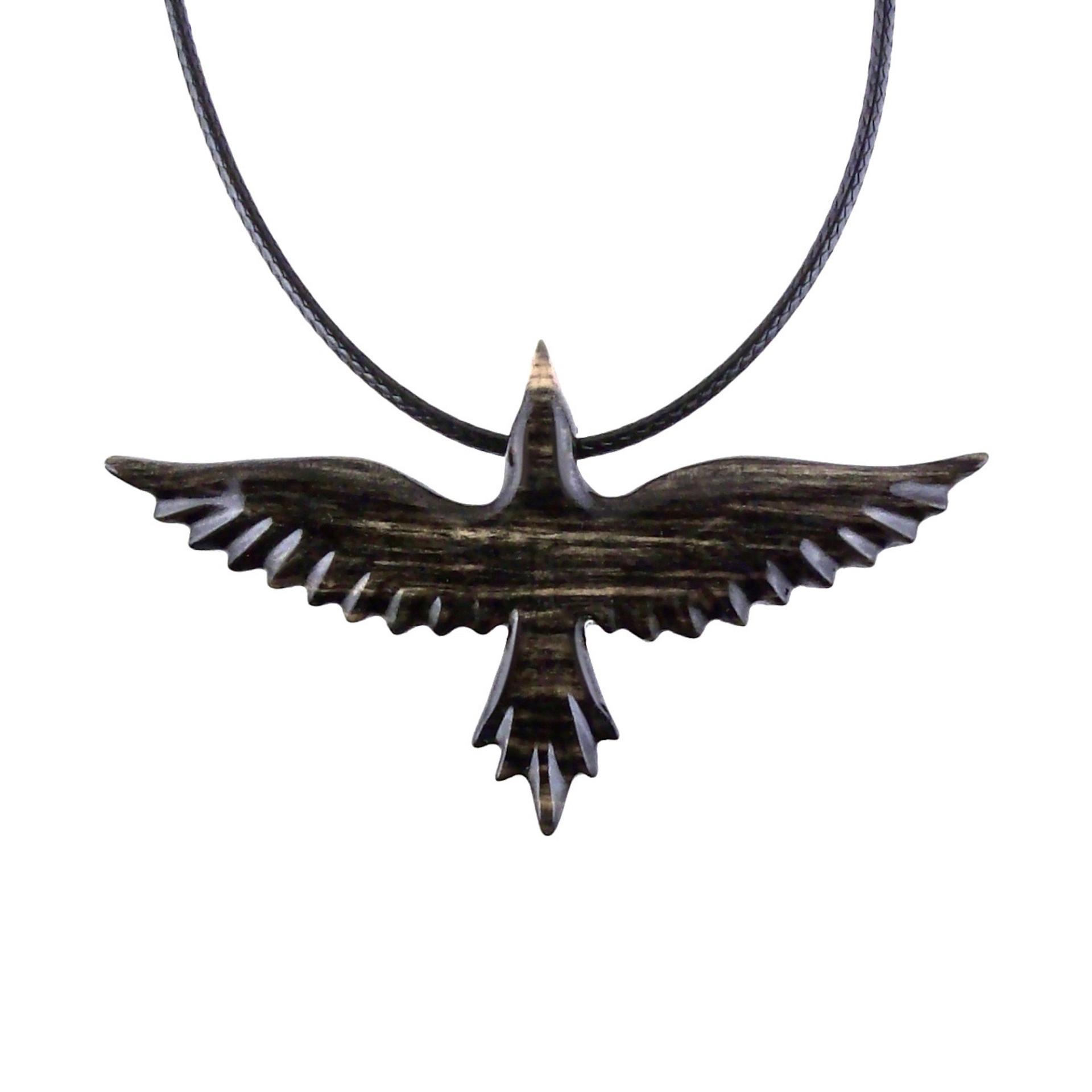 Flying Raven Necklace, Hand Carved Wooden Raven Pendant, Crow Necklace for Men or Women, Wood Bird Pendant, Totem Jewelry