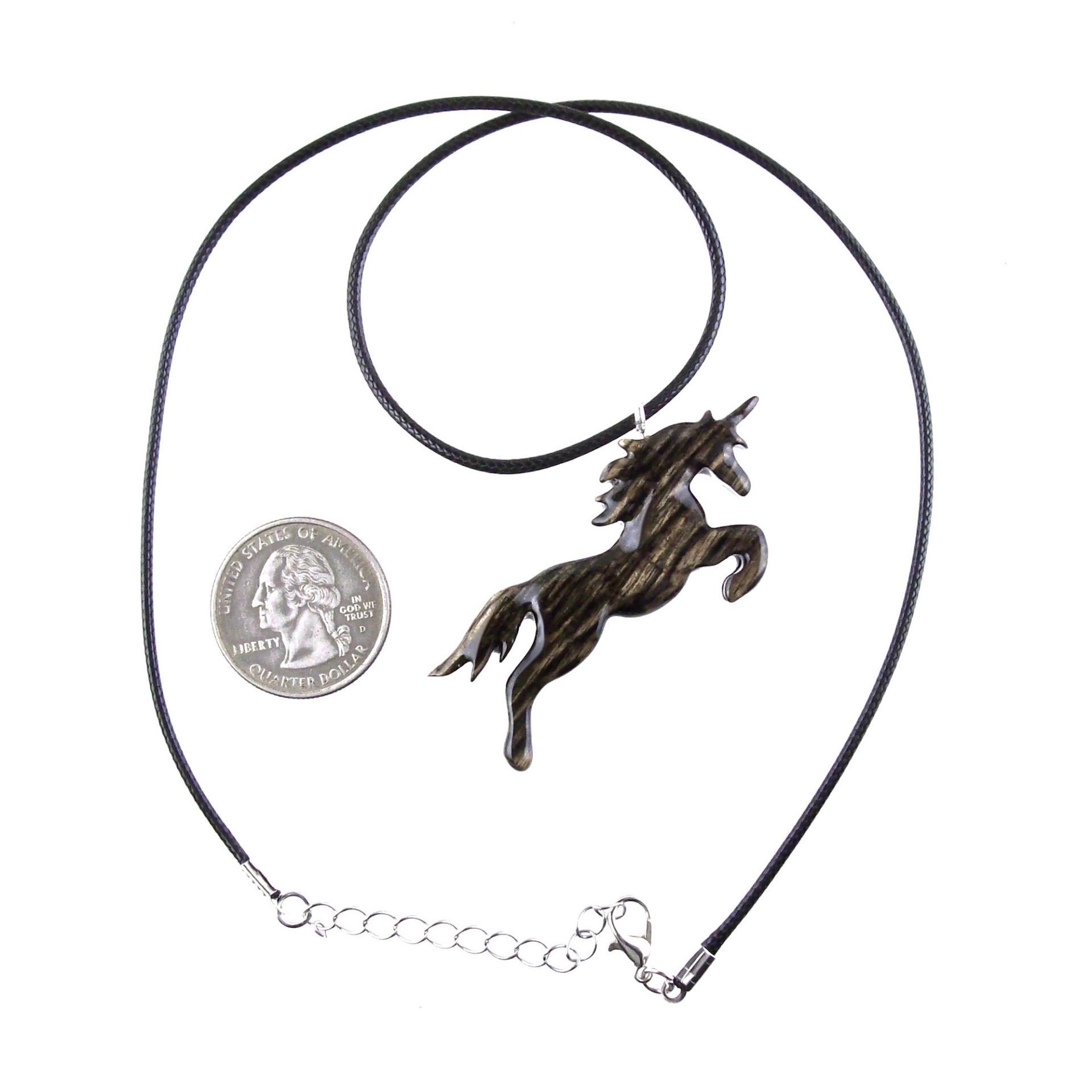 Hand Carved Wooden Unicorn Pendant Necklace, Fantasy Animal Wood Jewelry, One of a Kind Handmade Gift for Her Him